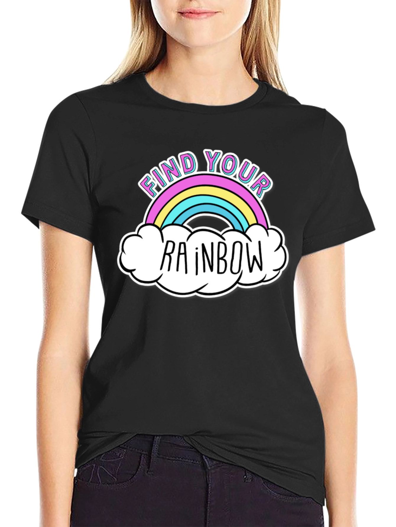 Find Your Rainbow Graphic T-Shirt - Black Casual Tee
