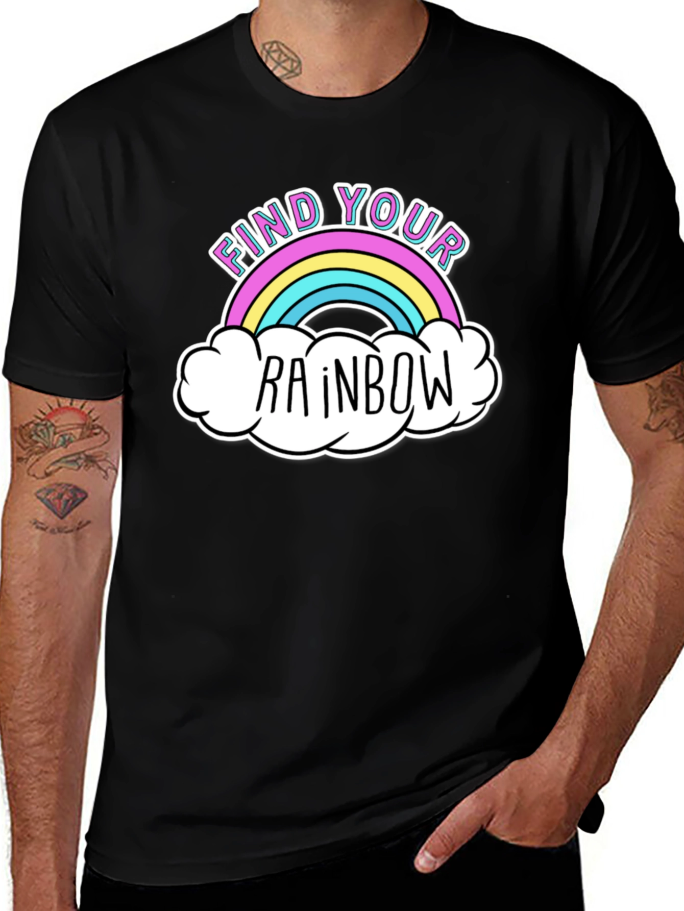 Find Your Rainbow Graphic T-Shirt - Black Casual Tee
