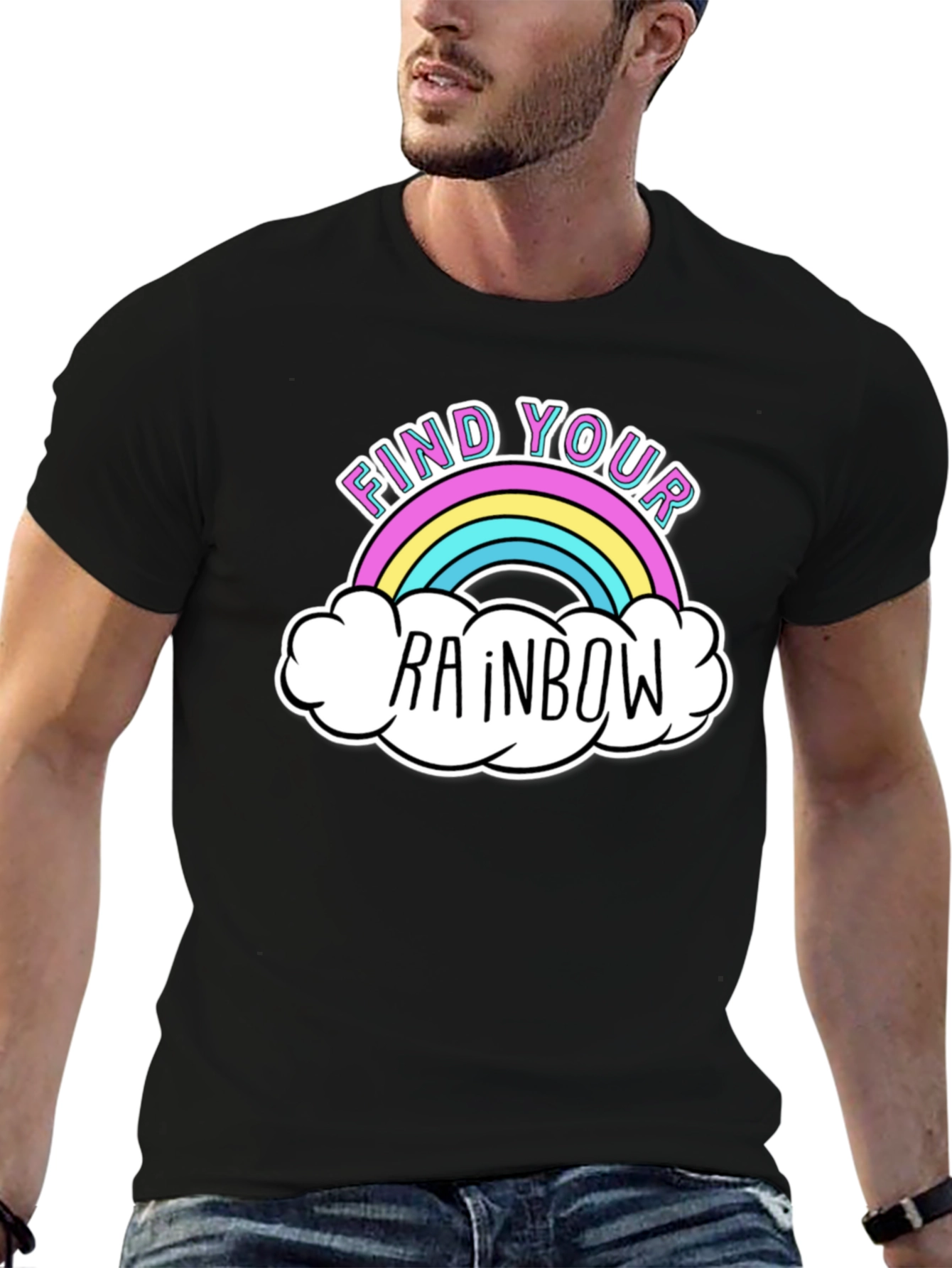 Find Your Rainbow Graphic T-Shirt - Black Casual Tee