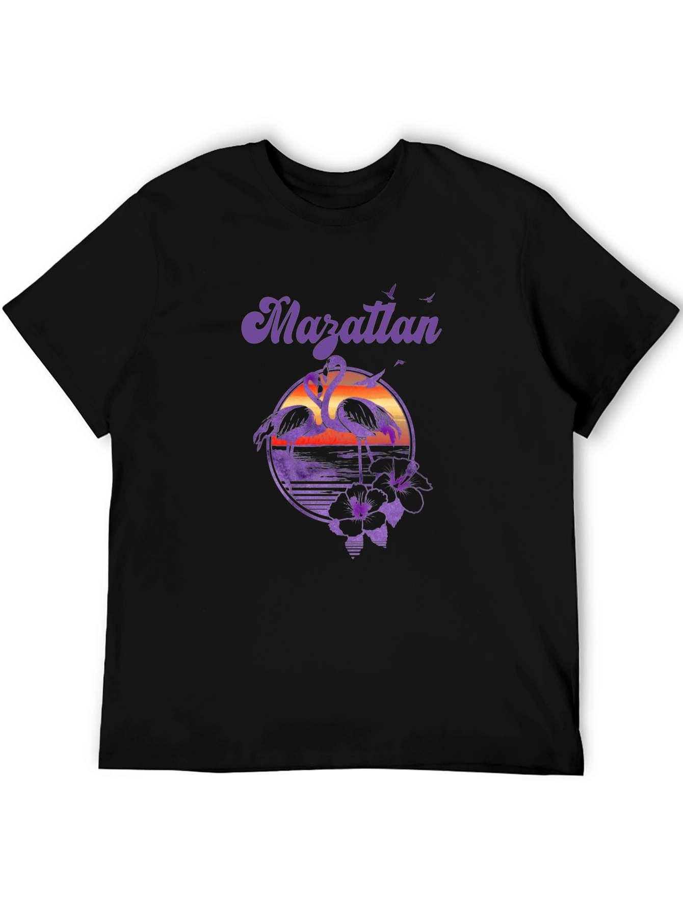 Mazatlan Flamingo Sunset Graphic Tee - Black