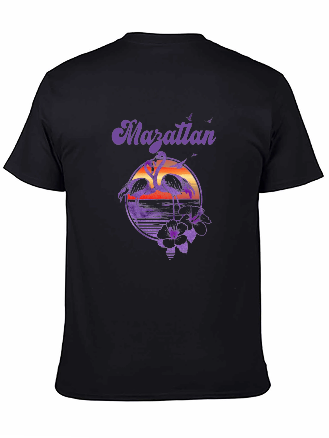 Mazatlan Flamingo Sunset Graphic Tee - Black