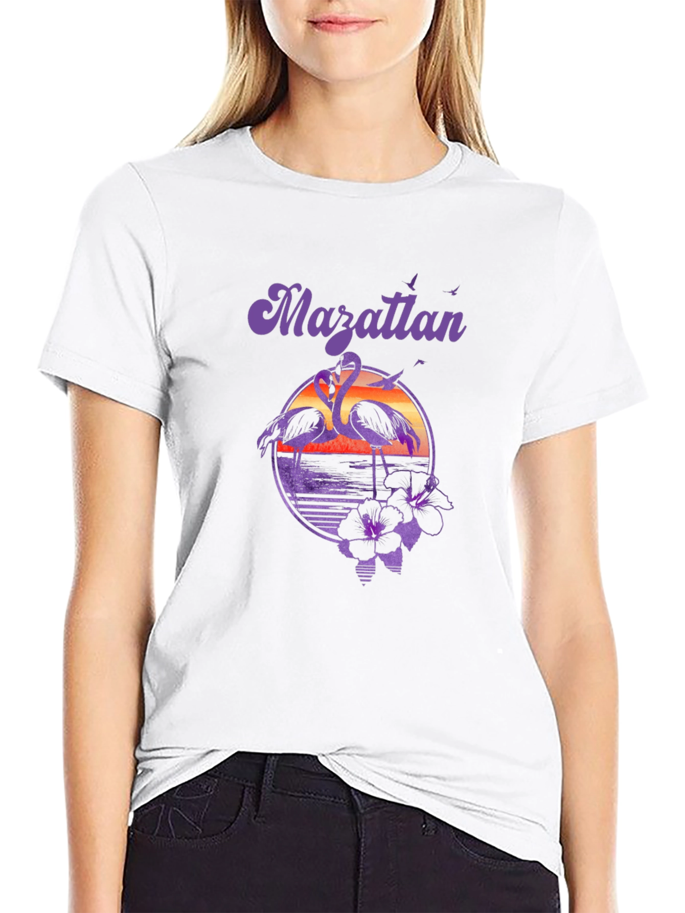 Mazatlan Flamingo Sunset Graphic Tee - Black