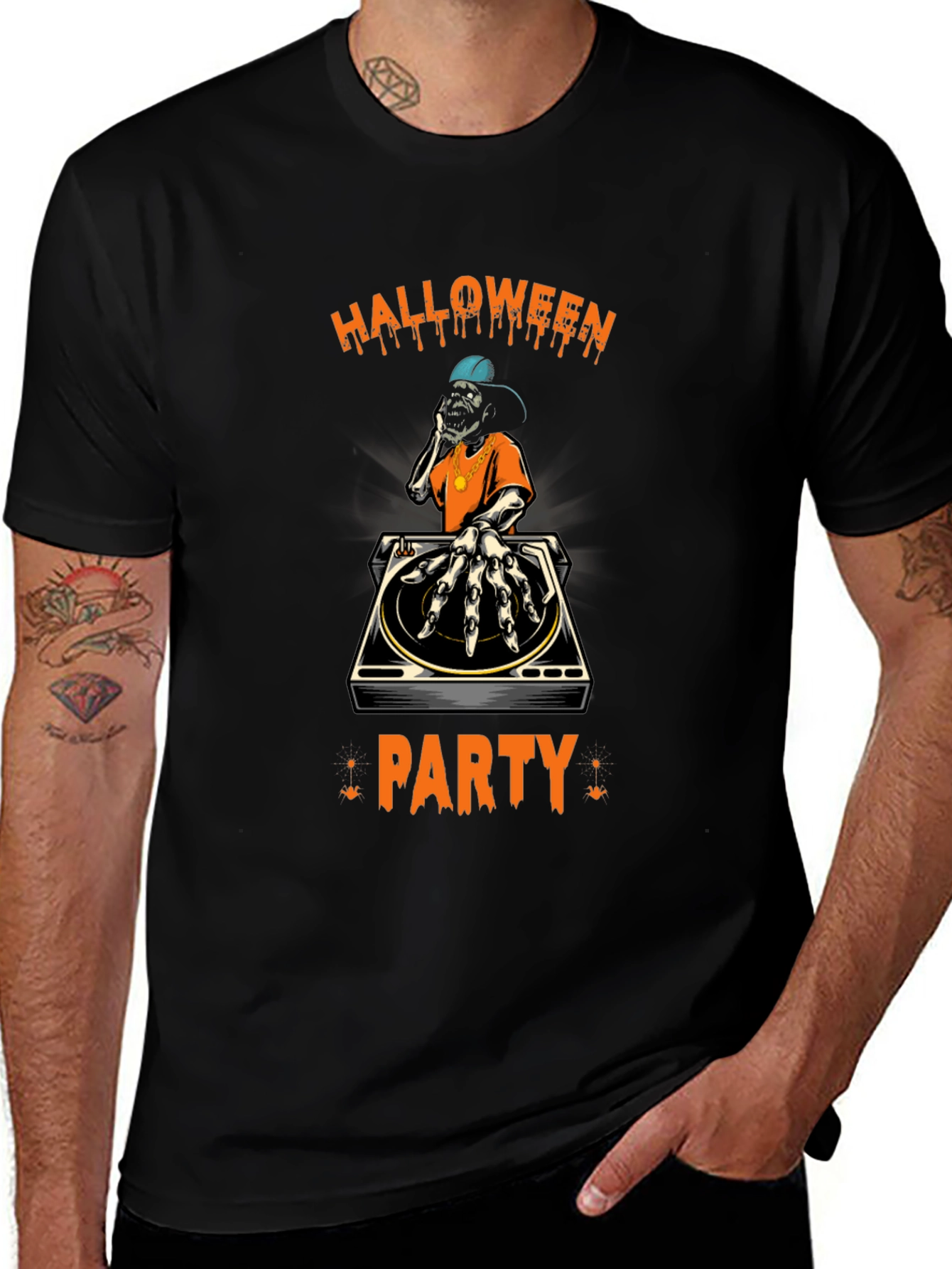 Halloween Party DJ Skeleton T-Shirt - Black
