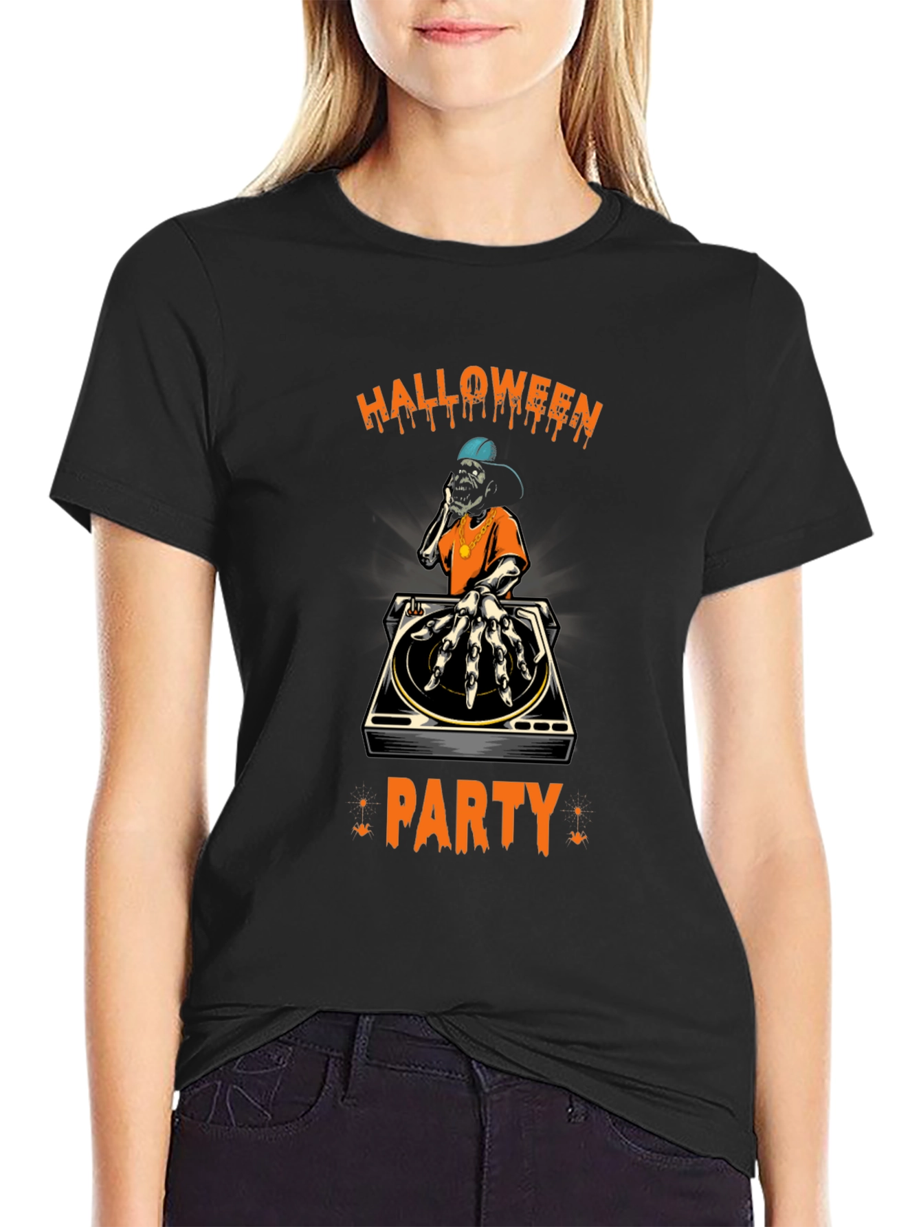 Halloween Party DJ Skeleton T-Shirt - Black