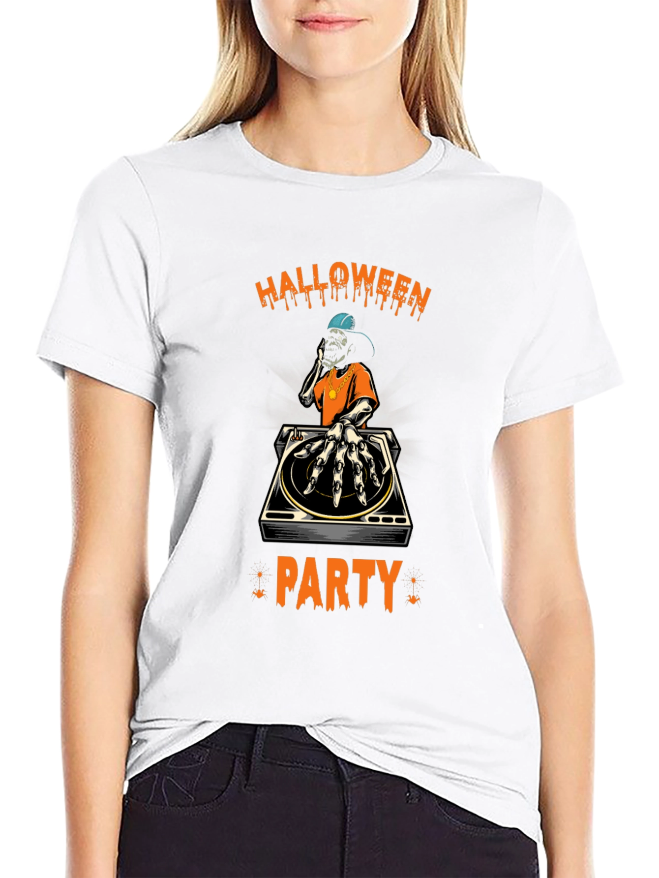 Halloween Party DJ Skeleton T-Shirt - Black