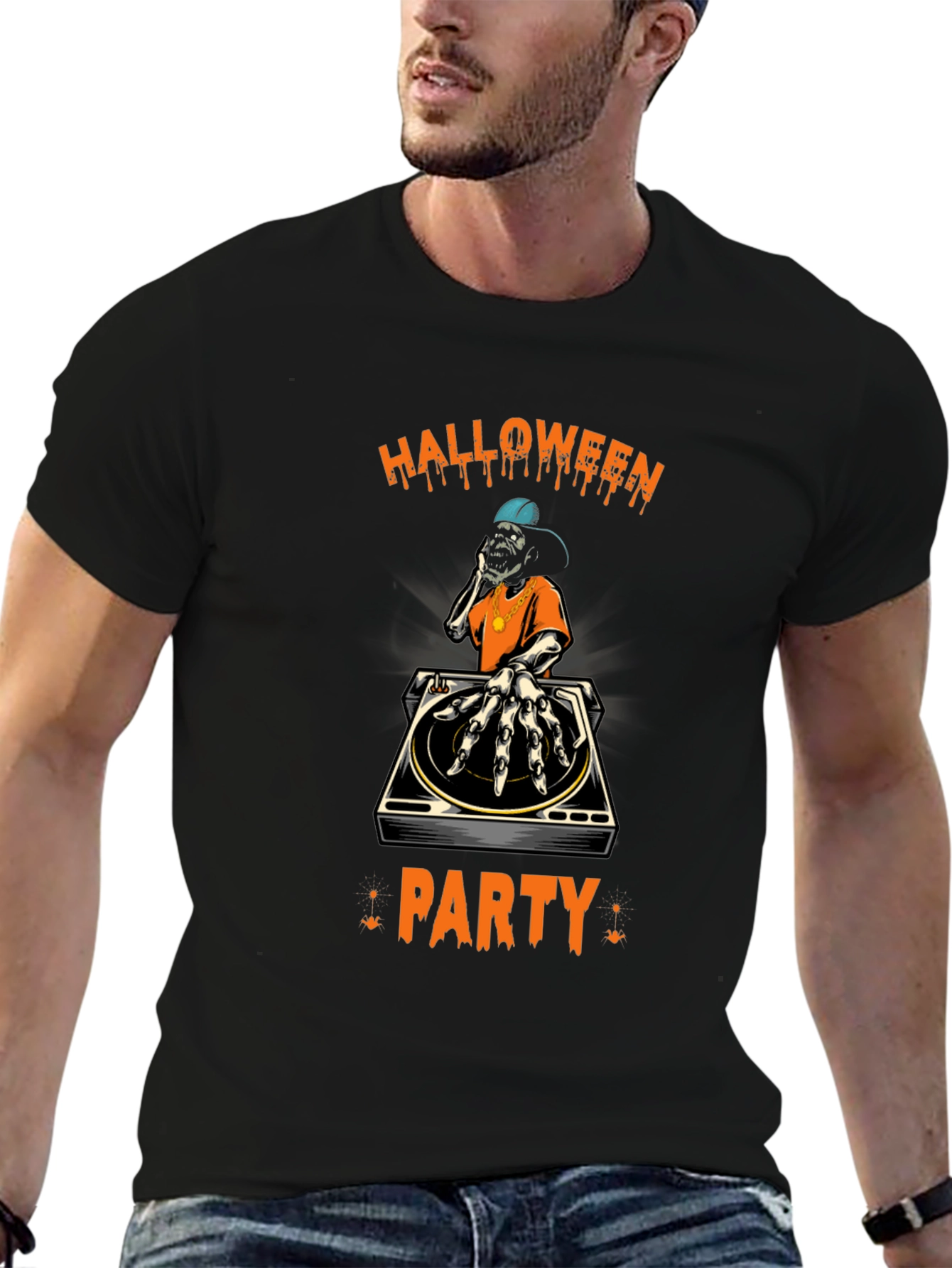 Halloween Party DJ Skeleton T-Shirt - Black