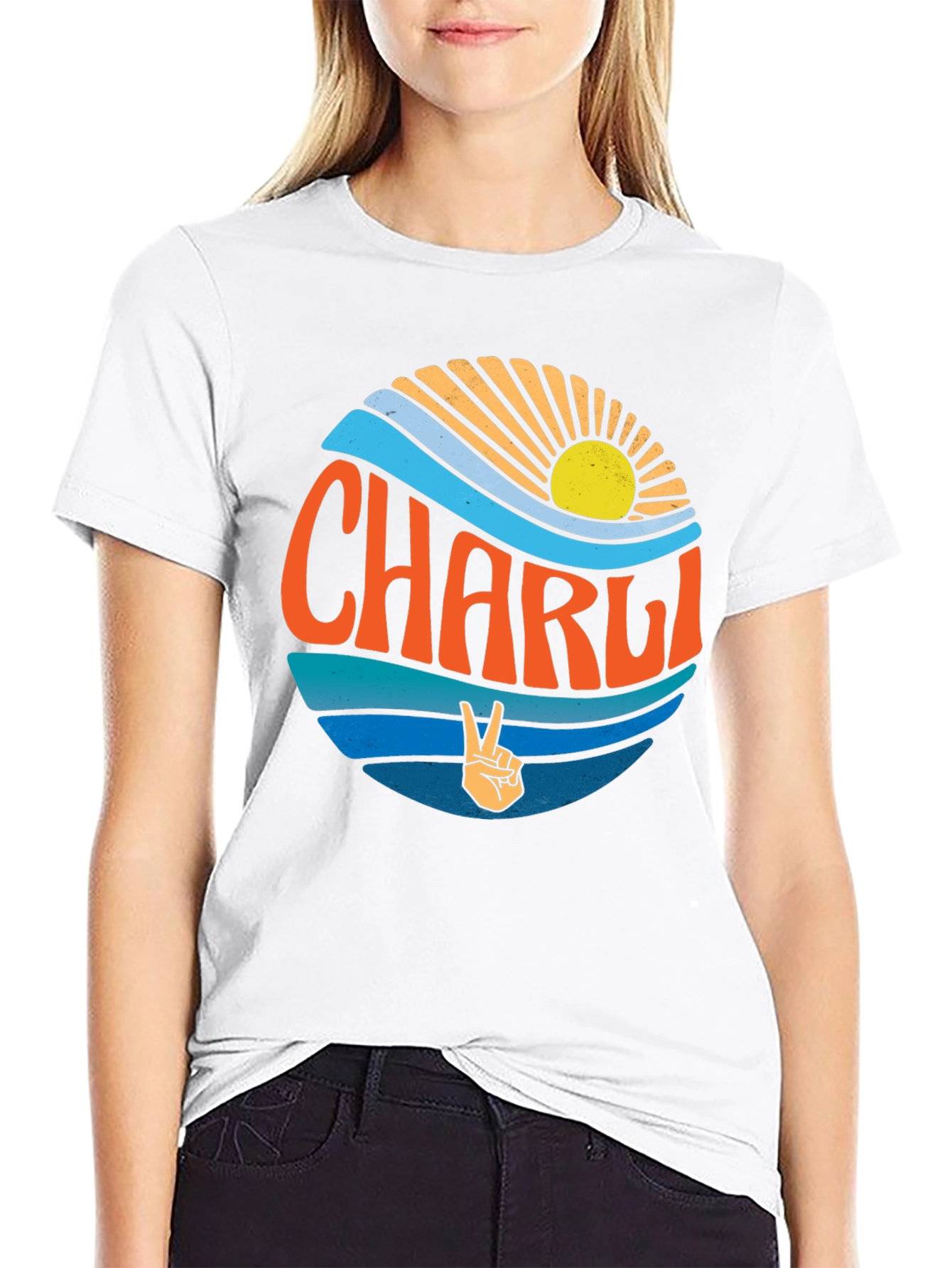 Charli Peace Sign T-Shirt - Retro Surf Style