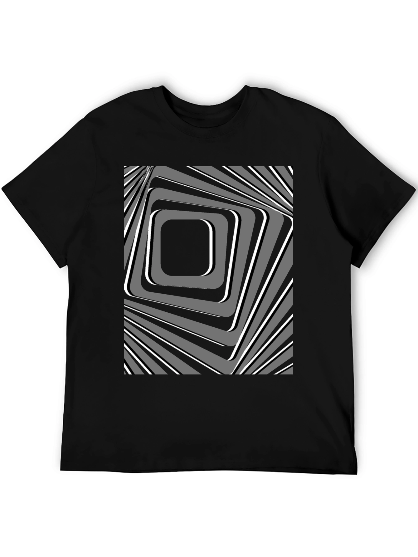 Abstract Square Pattern Black T-Shirt