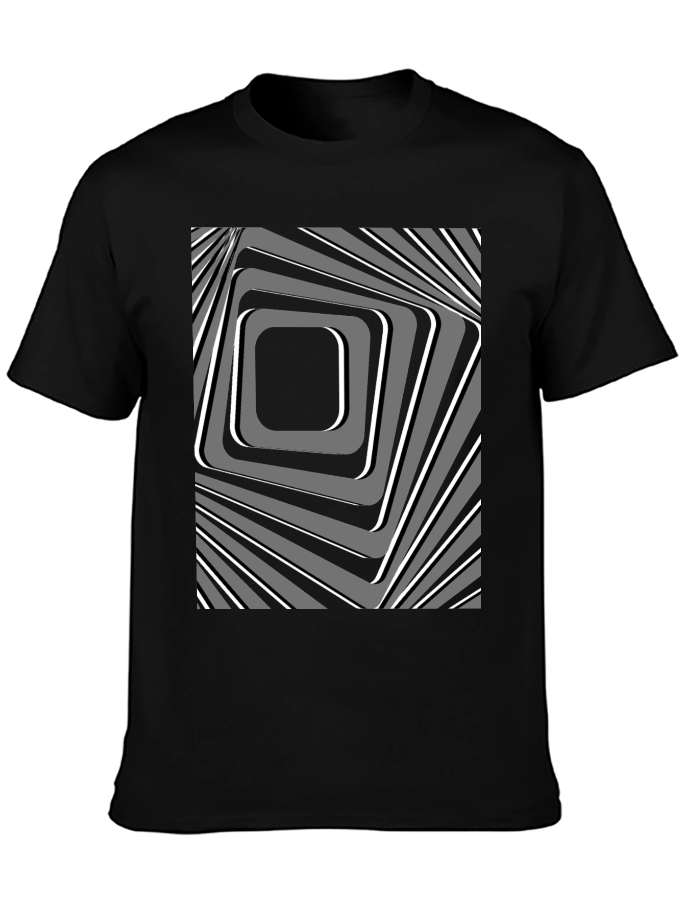 Abstract Square Pattern Black T-Shirt