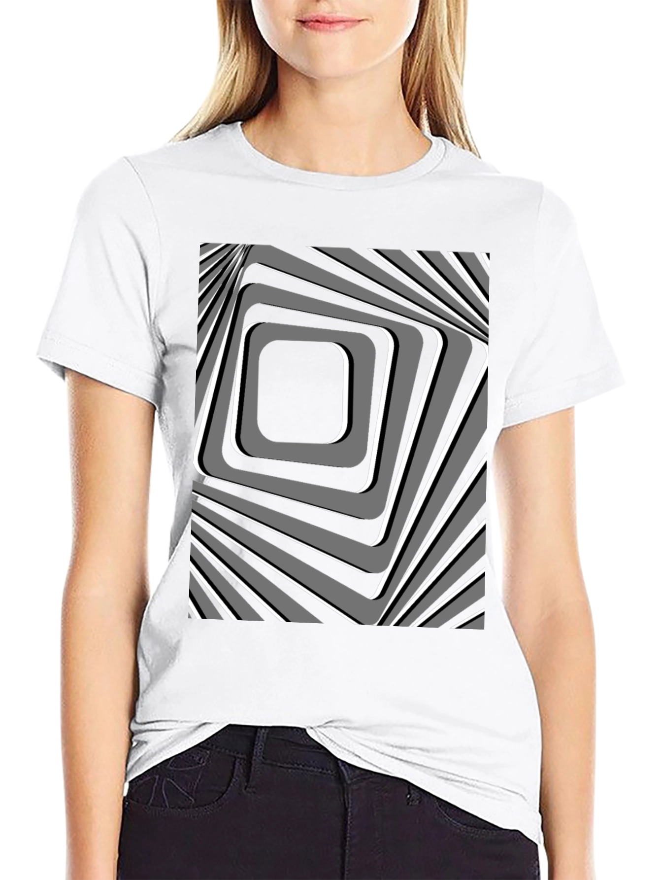 Abstract Square Pattern Black T-Shirt