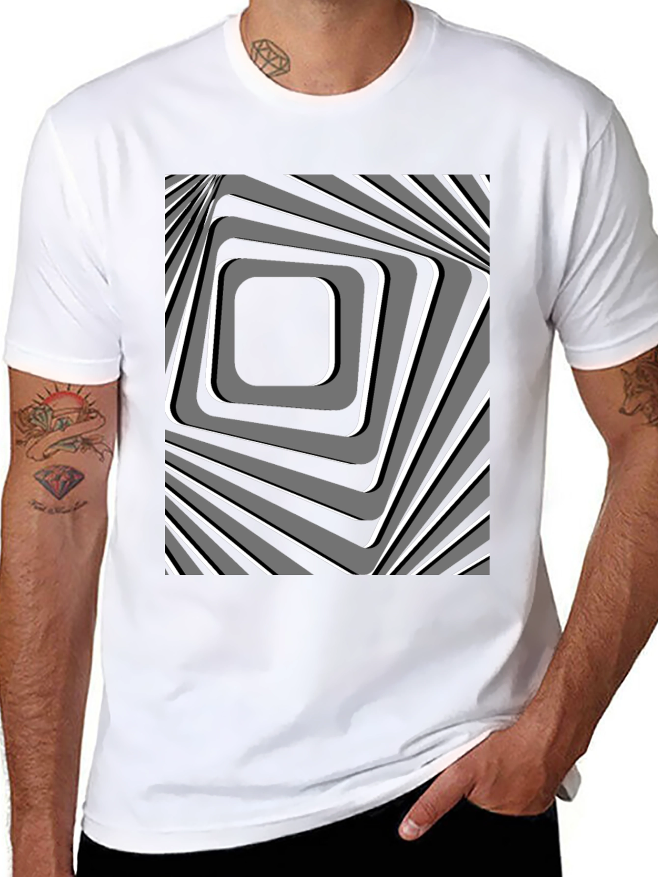 Abstract Square Pattern Black T-Shirt
