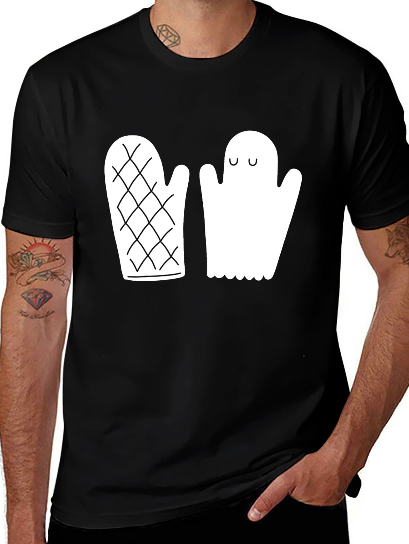 Quirky Ghost & Mitten Black T-Shirt