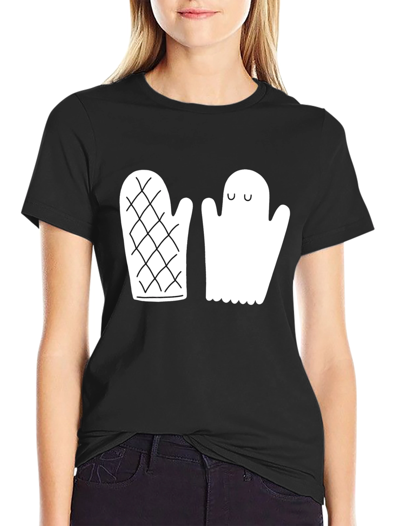 Quirky Ghost & Mitten Black T-Shirt