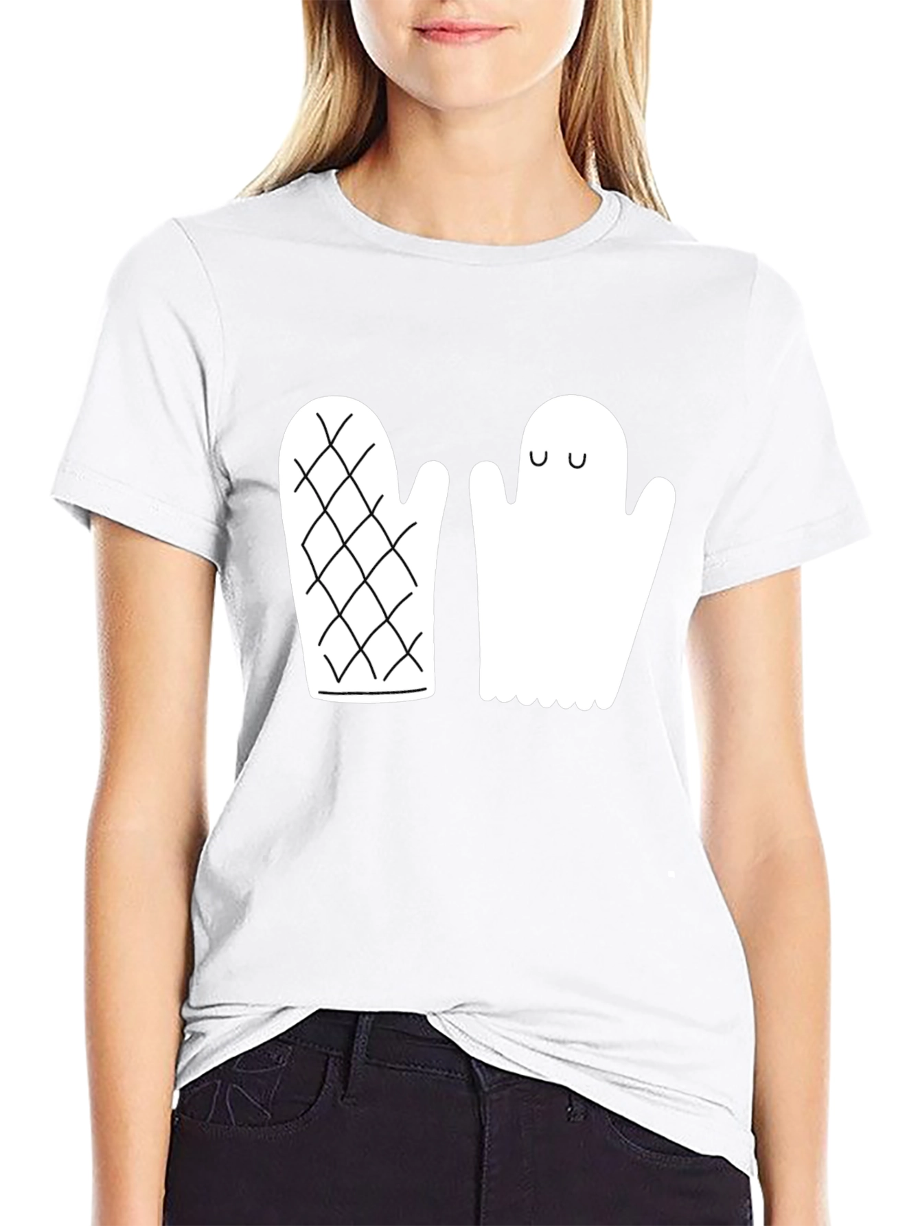 Quirky Ghost & Mitten Black T-Shirt