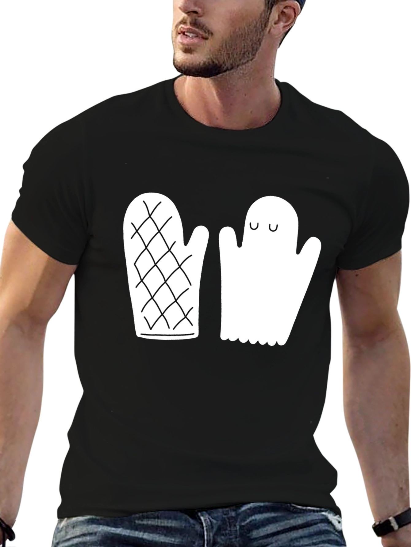 Quirky Ghost & Mitten Black T-Shirt