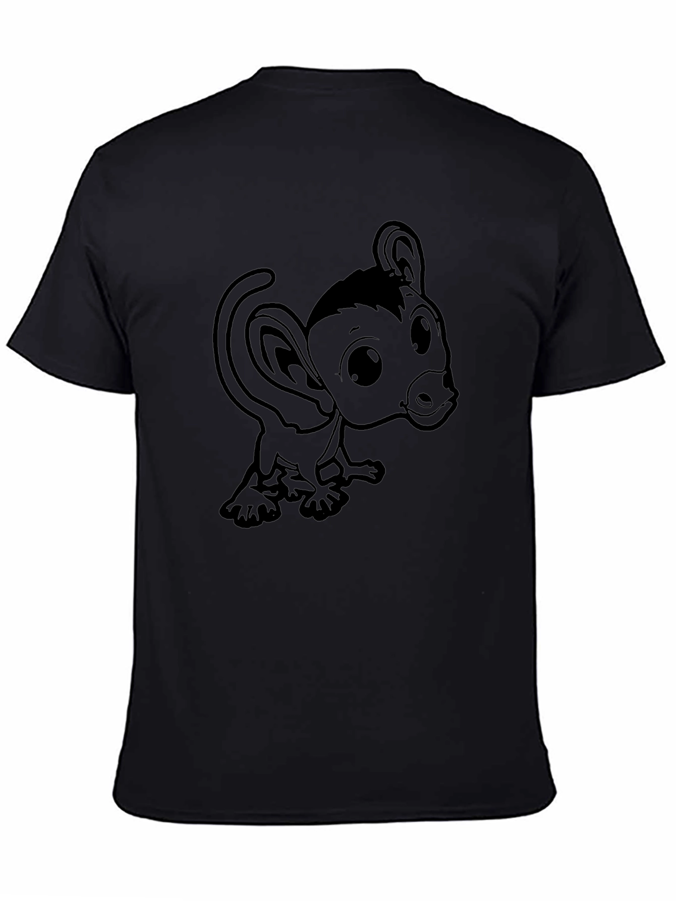Black T-Shirt with Cartoon Monkey Design