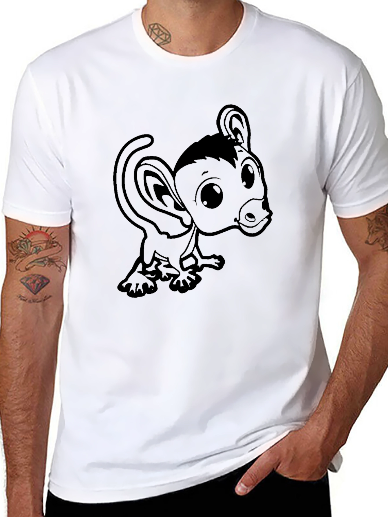 Black T-Shirt with Cartoon Monkey Design