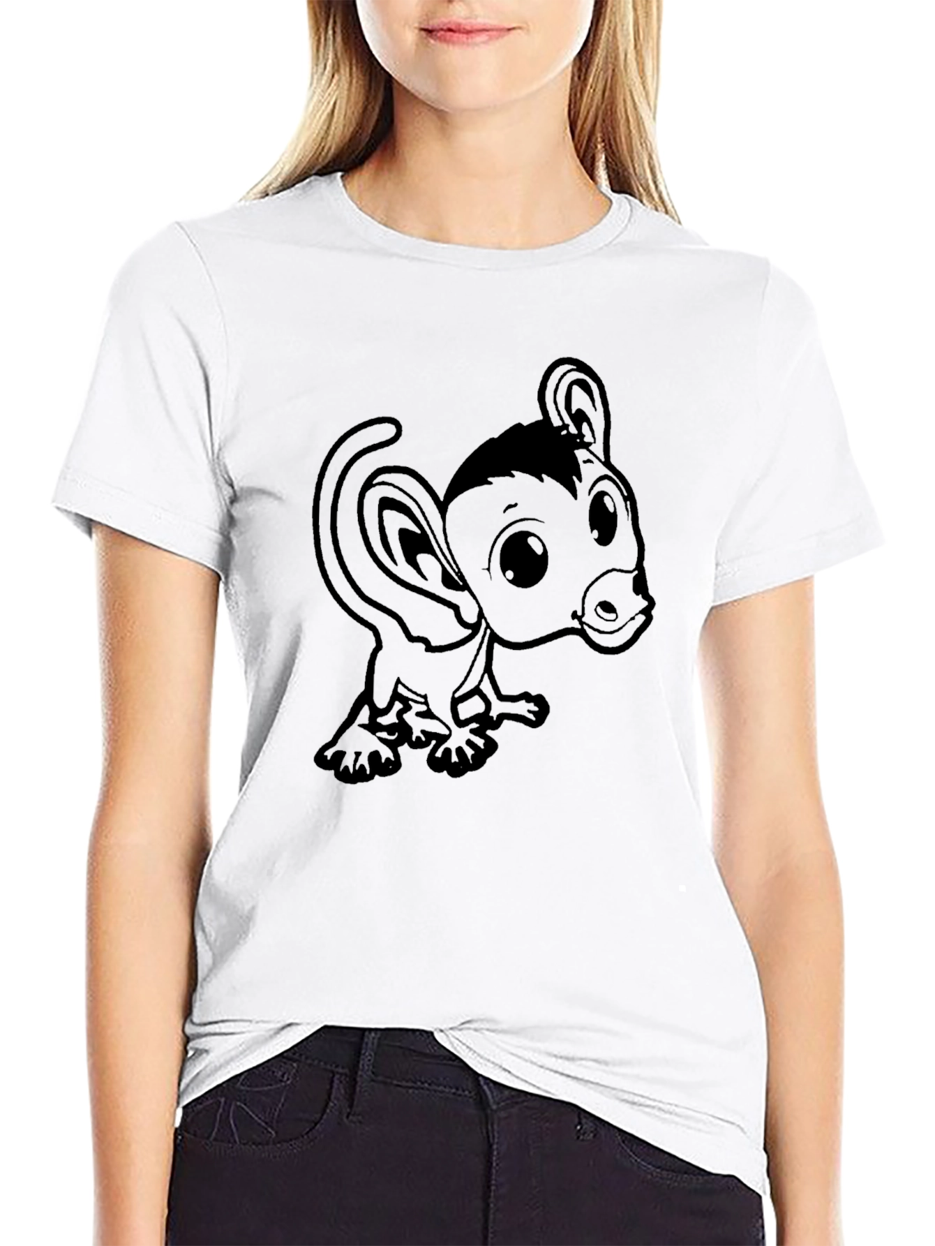 Black T-Shirt with Cartoon Monkey Design
