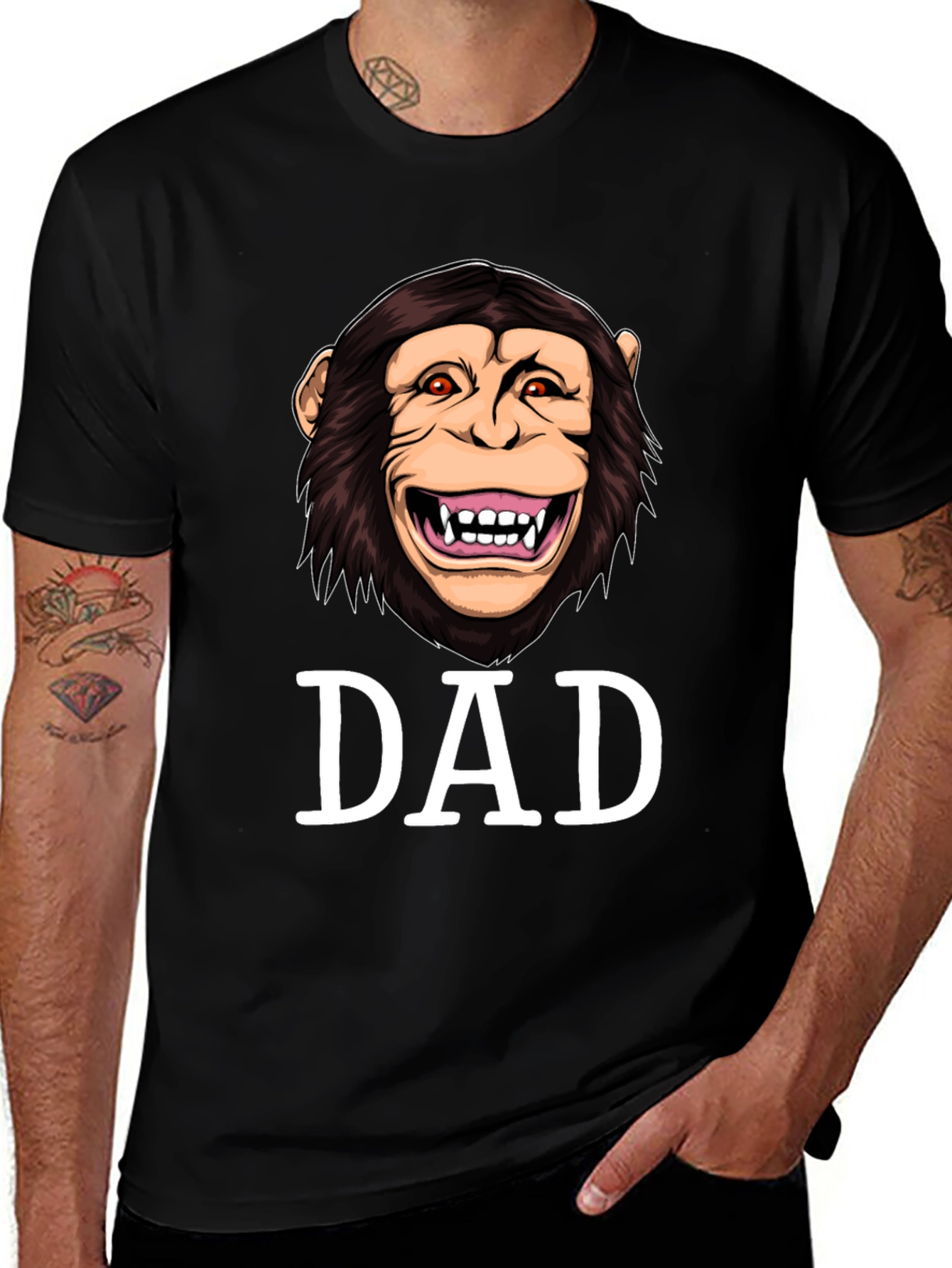 Funny Monkey Dad Graphic Tee - Black