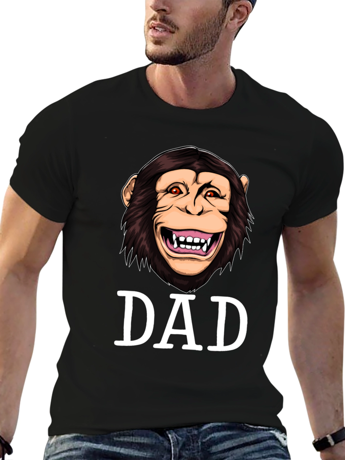 Funny Monkey Dad Graphic Tee - Black