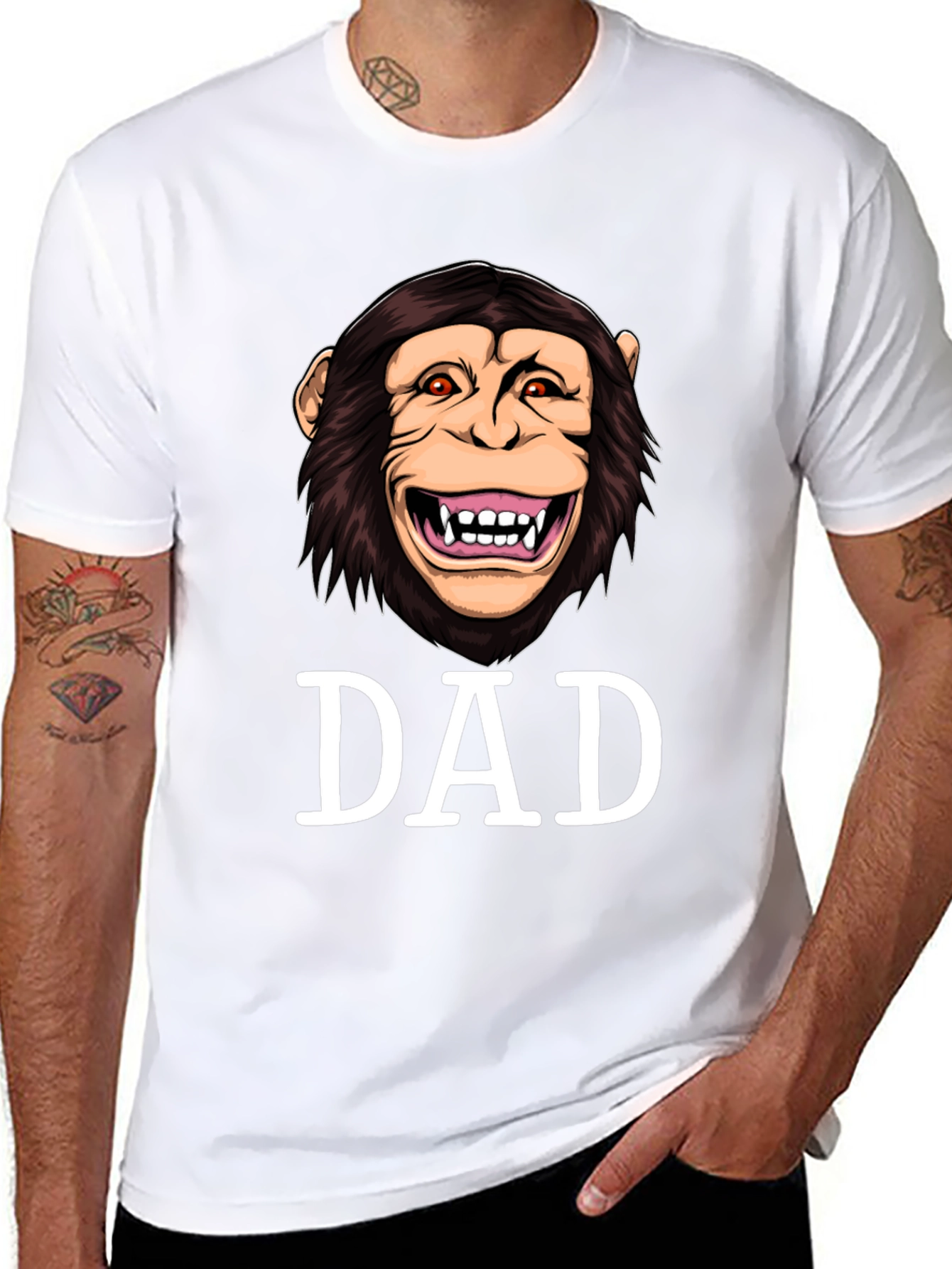Funny Monkey Dad Graphic Tee - Black