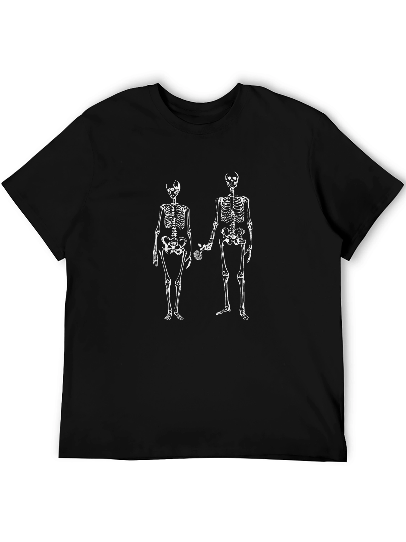 Skeleton Couple Holding Rose Graphic T-Shirt