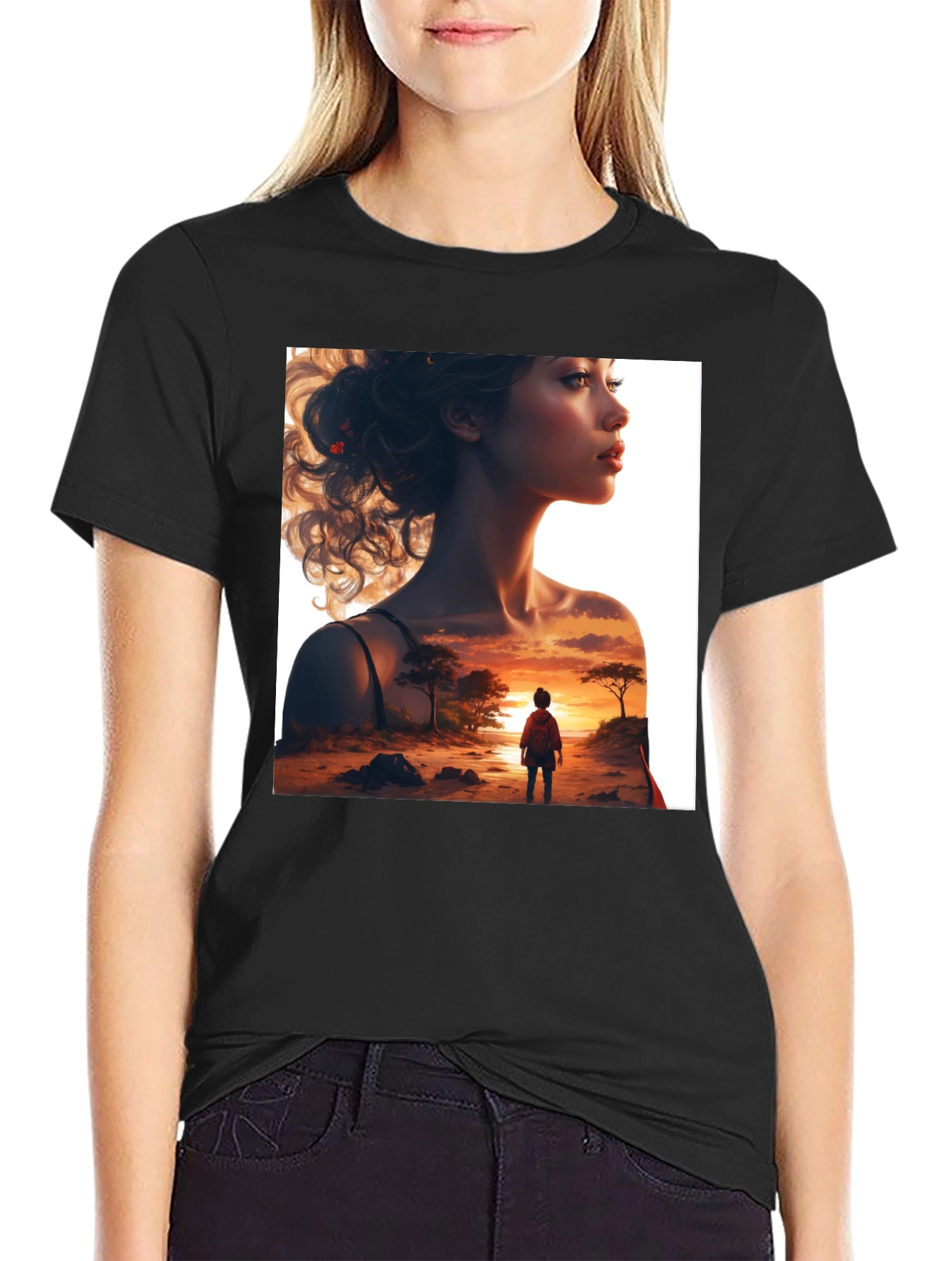 Sunset Silhouette Graphic Tee - Stylish Black T-Shirt