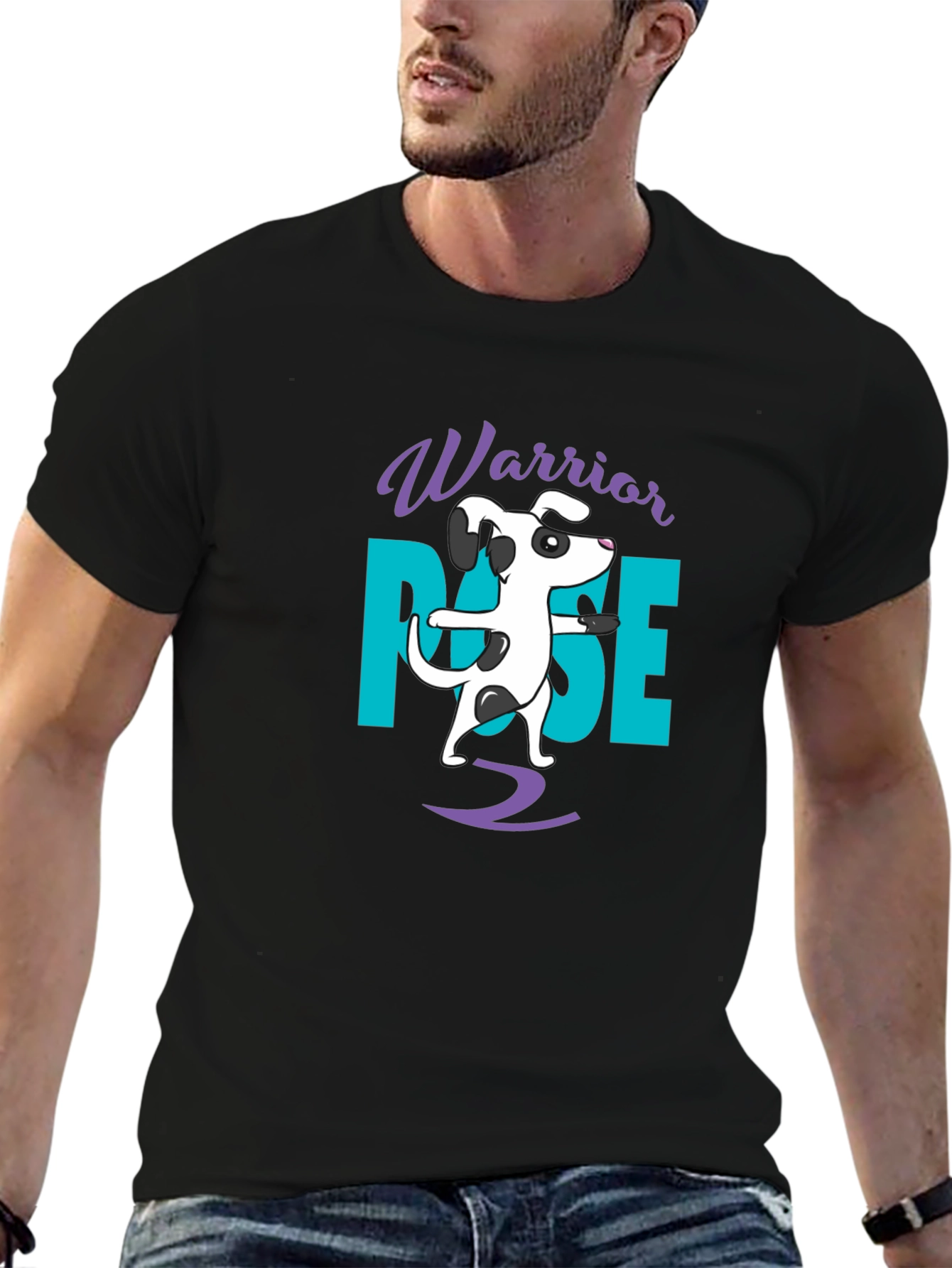 Warrior Pose Dog Black T-Shirt