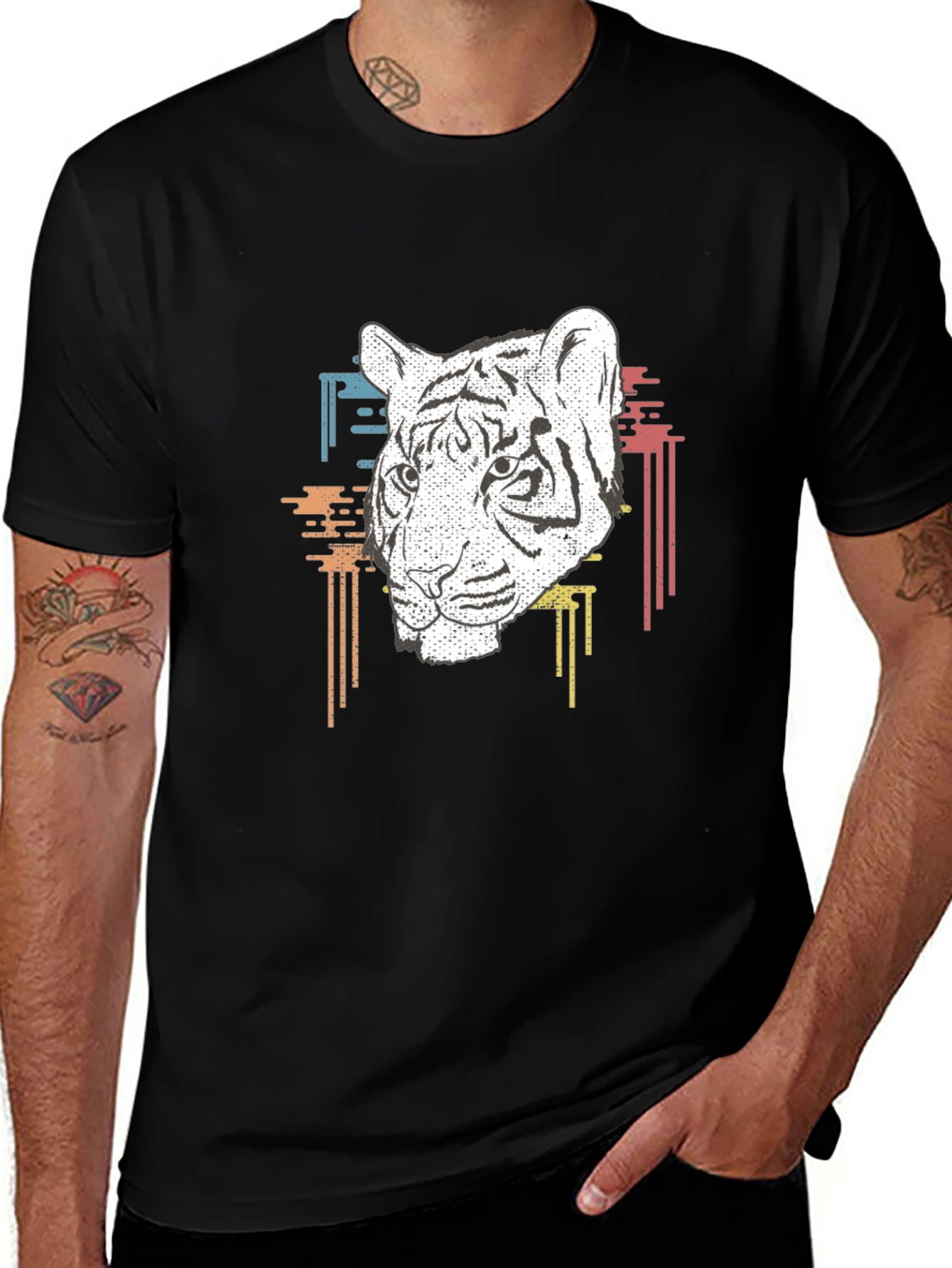 Tiger Graphic Print Mens Black T-Shirt