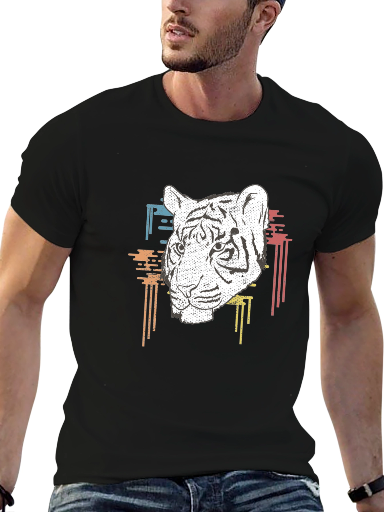 Tiger Graphic Print Mens Black T-Shirt