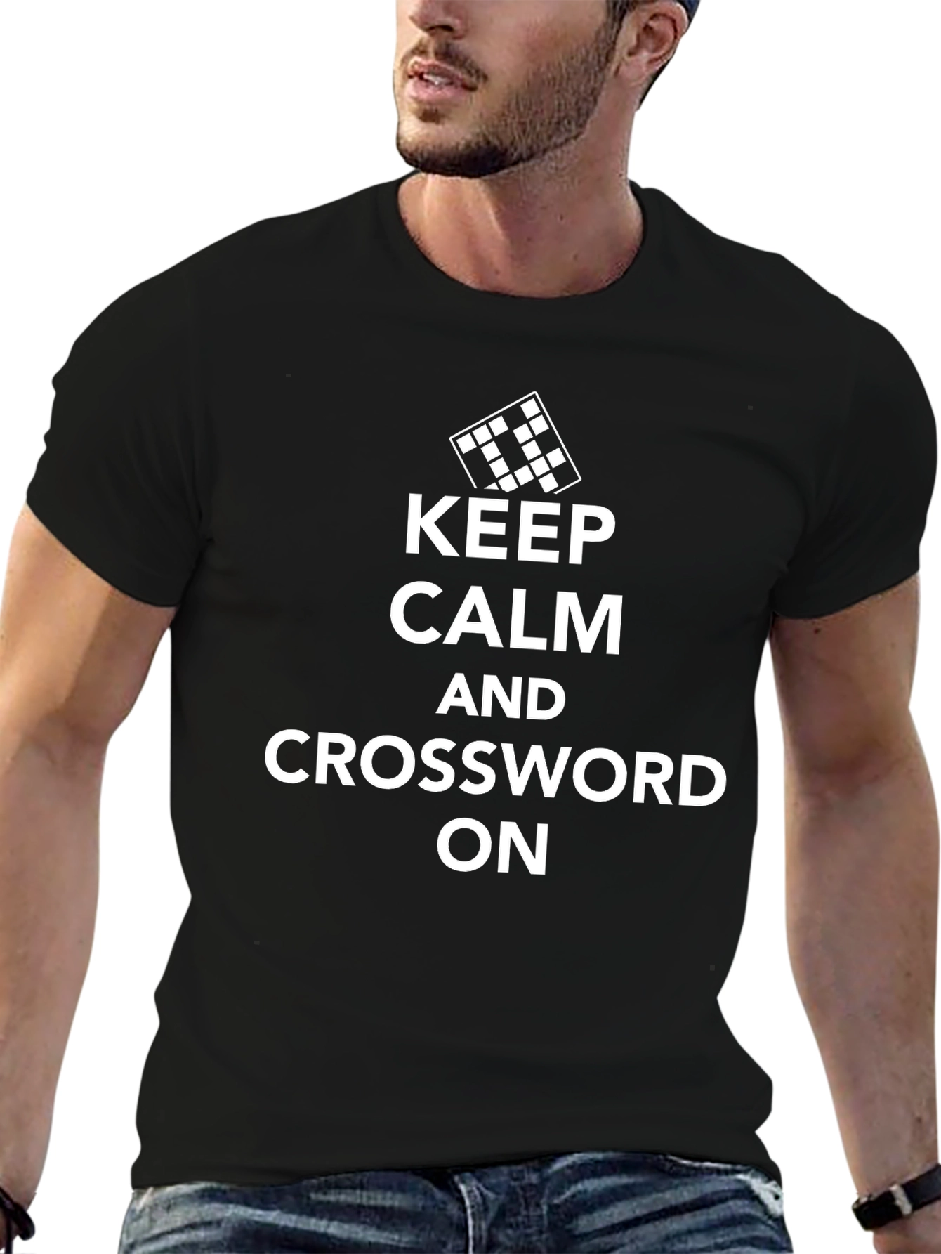 Keep Calm and Crossword On T-Shirt - Black