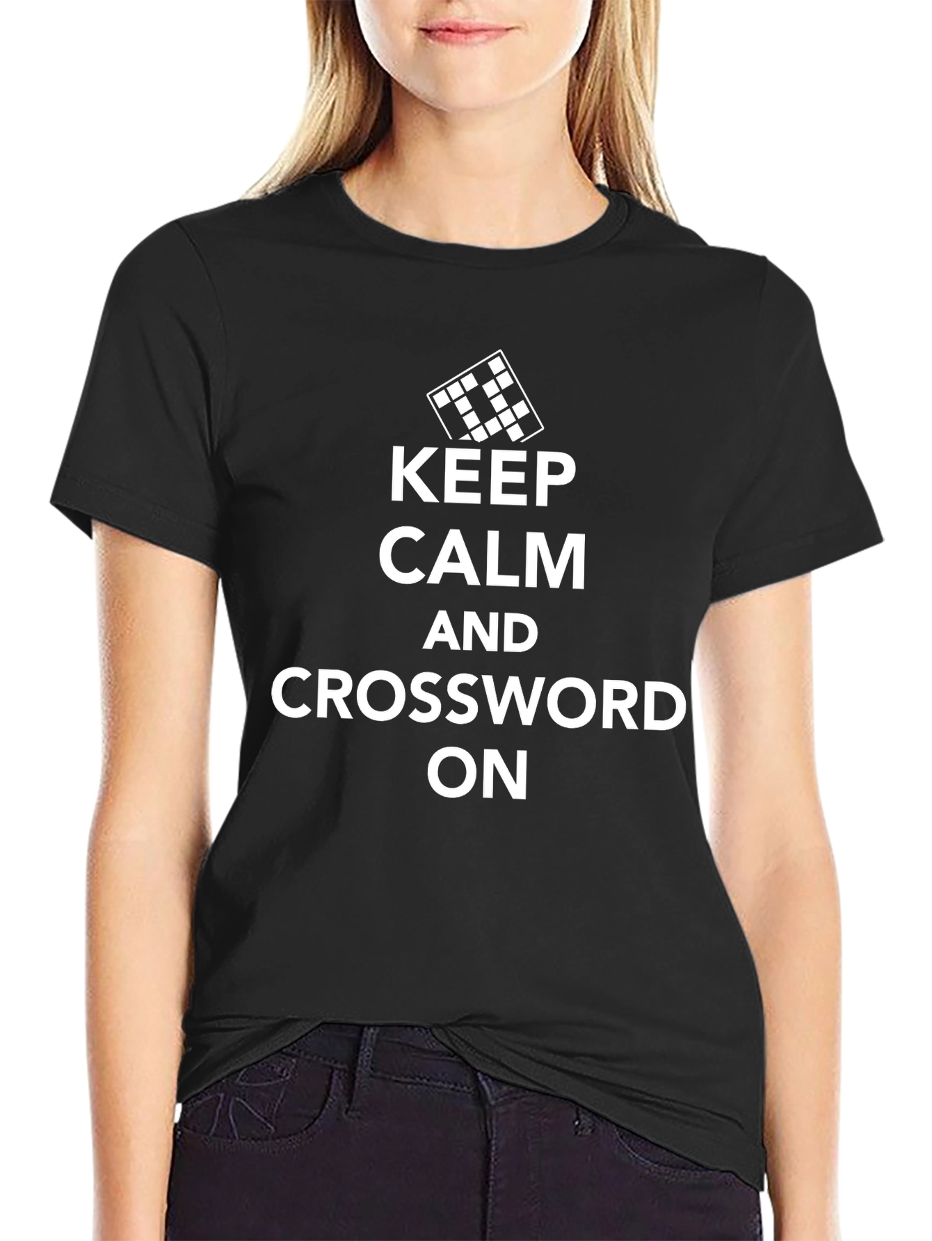 Keep Calm and Crossword On T-Shirt - Black