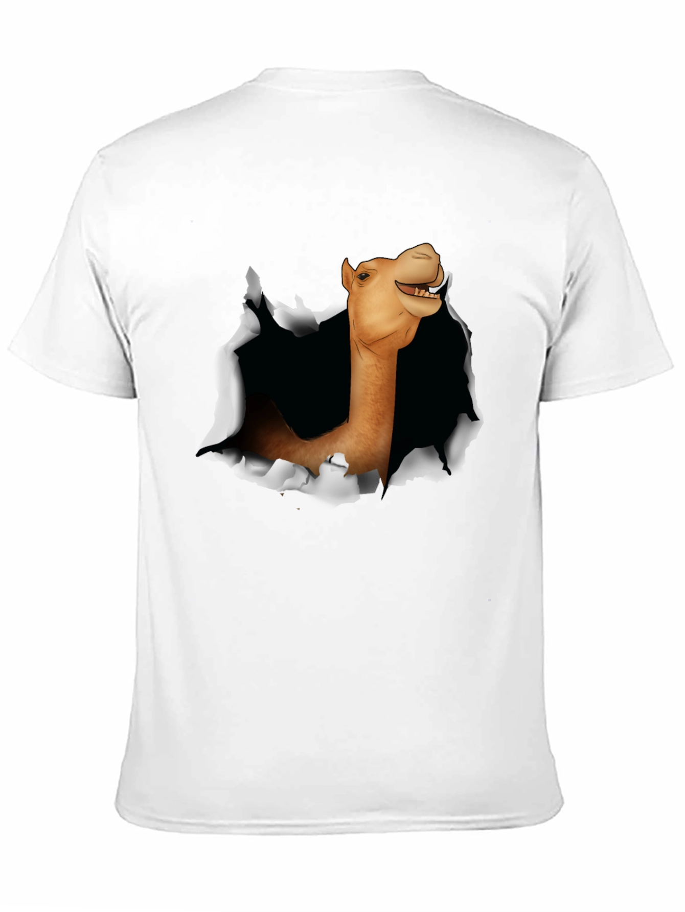 Camel Head Ripping Through Black T-Shirt
