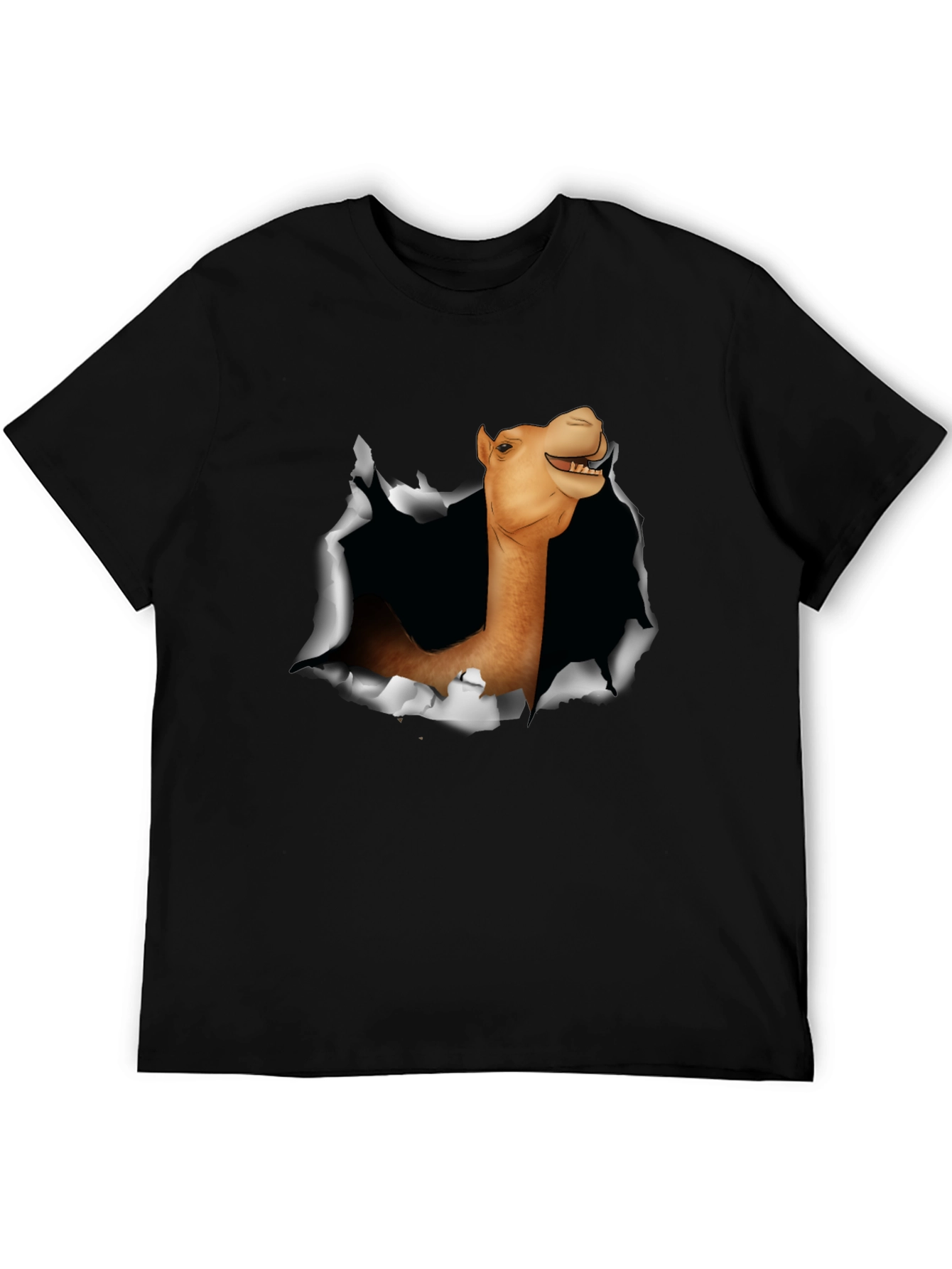 Camel Head Ripping Through Black T-Shirt