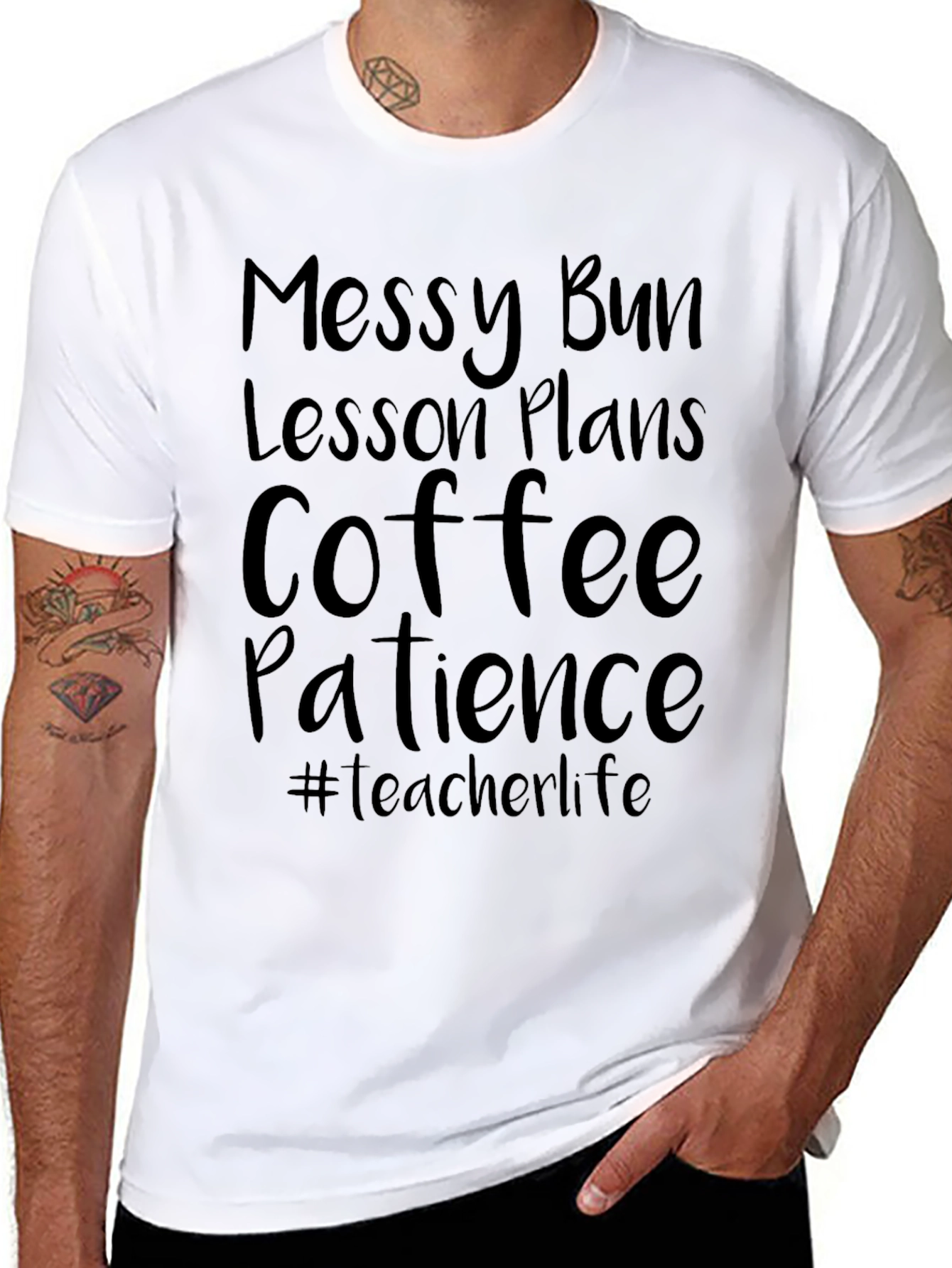Teacher Life T-Shirt - Messy Bun Coffee Patience