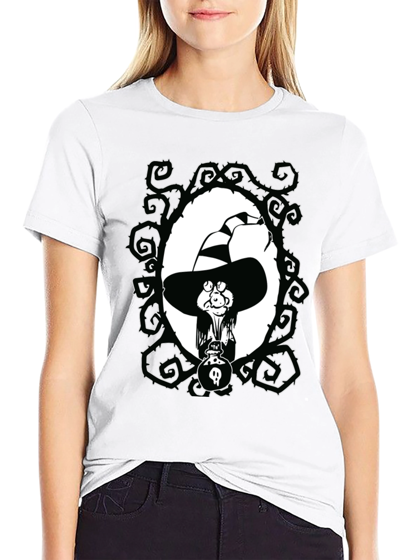 Whimsical Witch Graphic Tee - Unisex Black T-Shirt