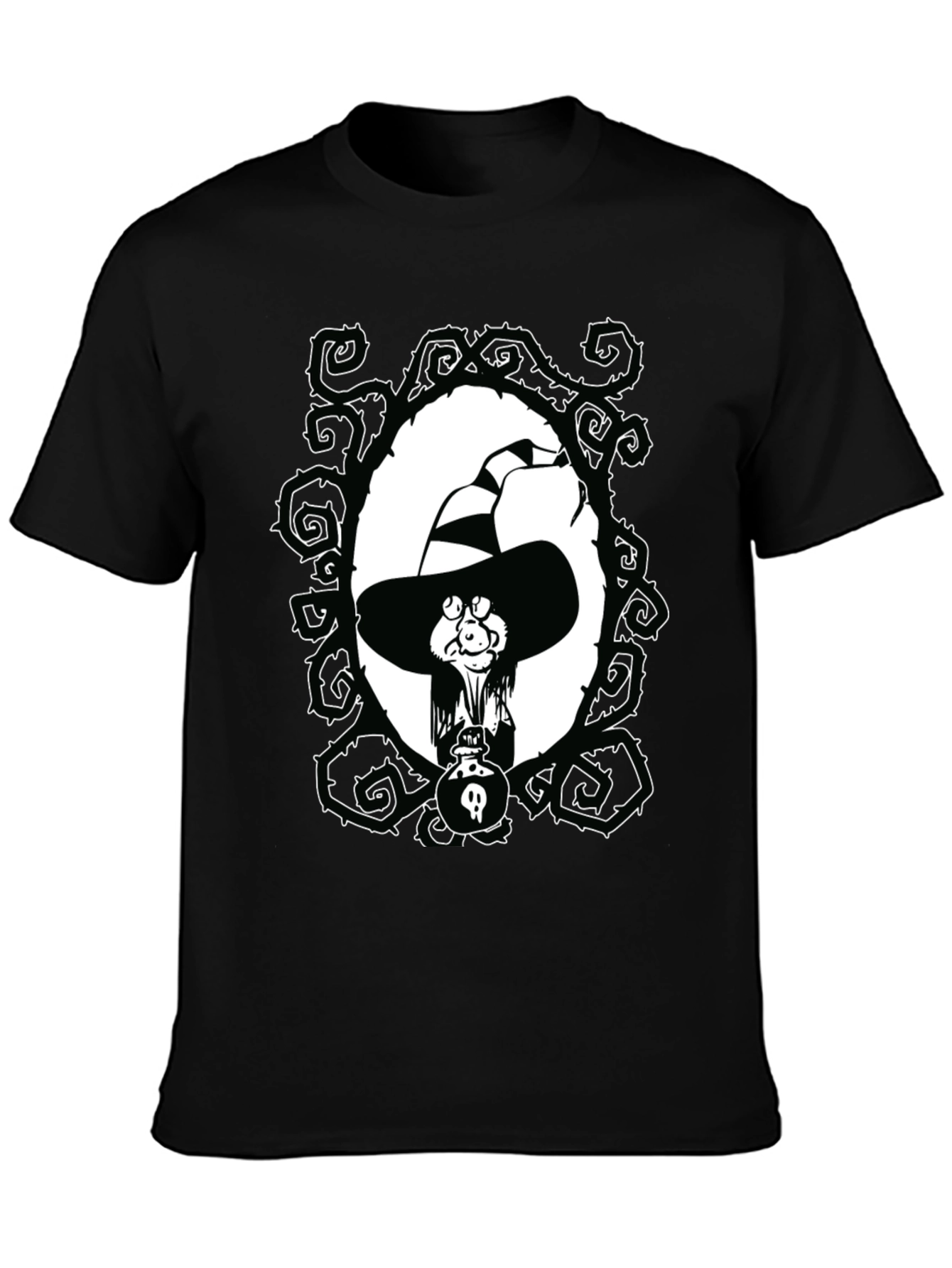 Whimsical Witch Graphic Tee - Unisex Black T-Shirt