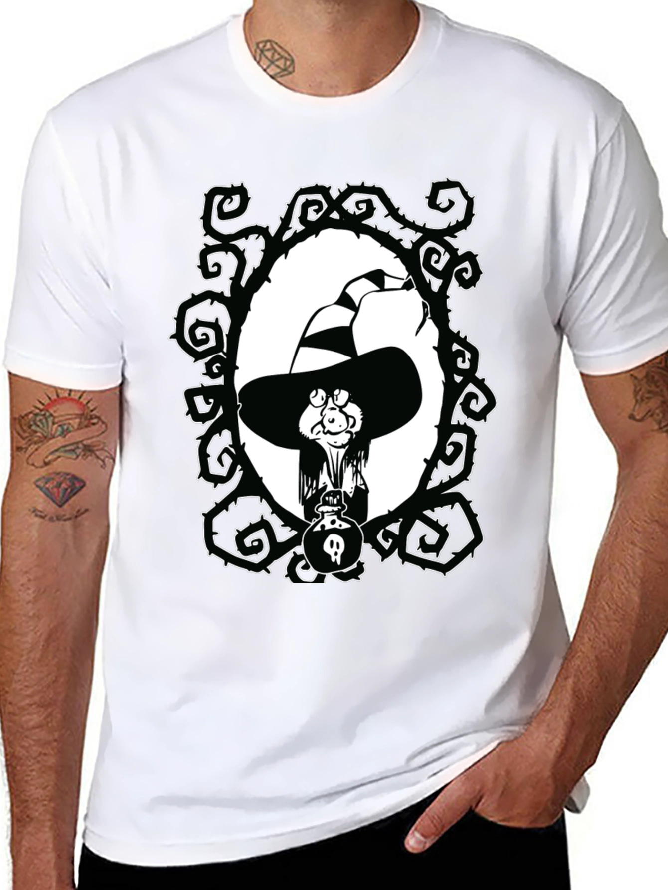 Whimsical Witch Graphic Tee - Unisex Black T-Shirt
