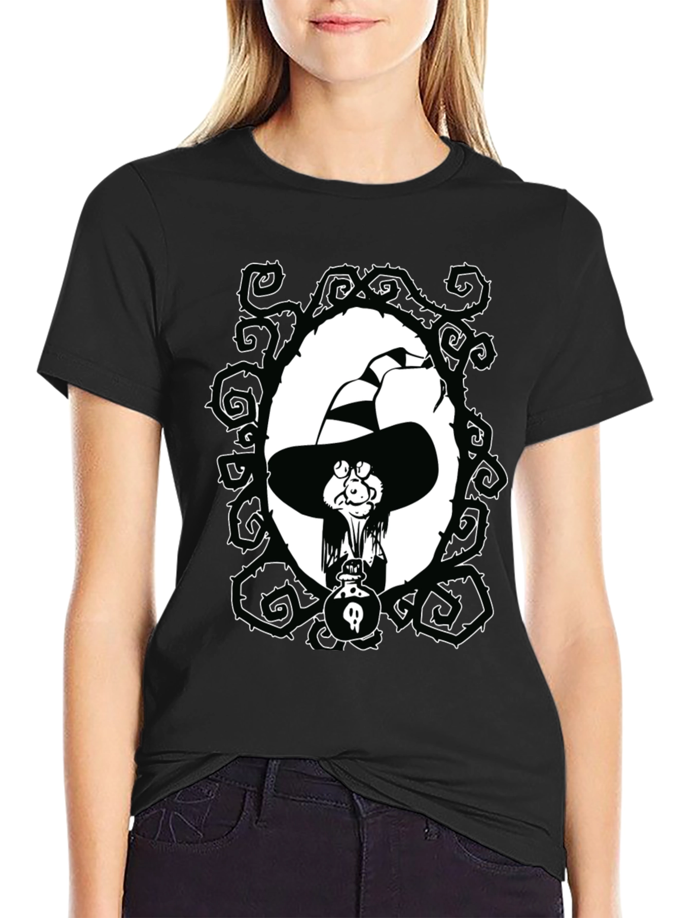 Whimsical Witch Graphic Tee - Unisex Black T-Shirt