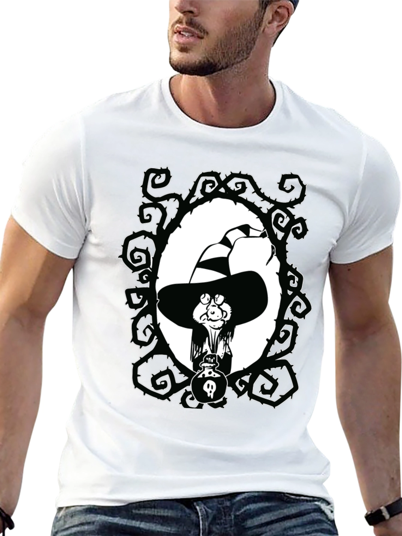 Whimsical Witch Graphic Tee - Unisex Black T-Shirt