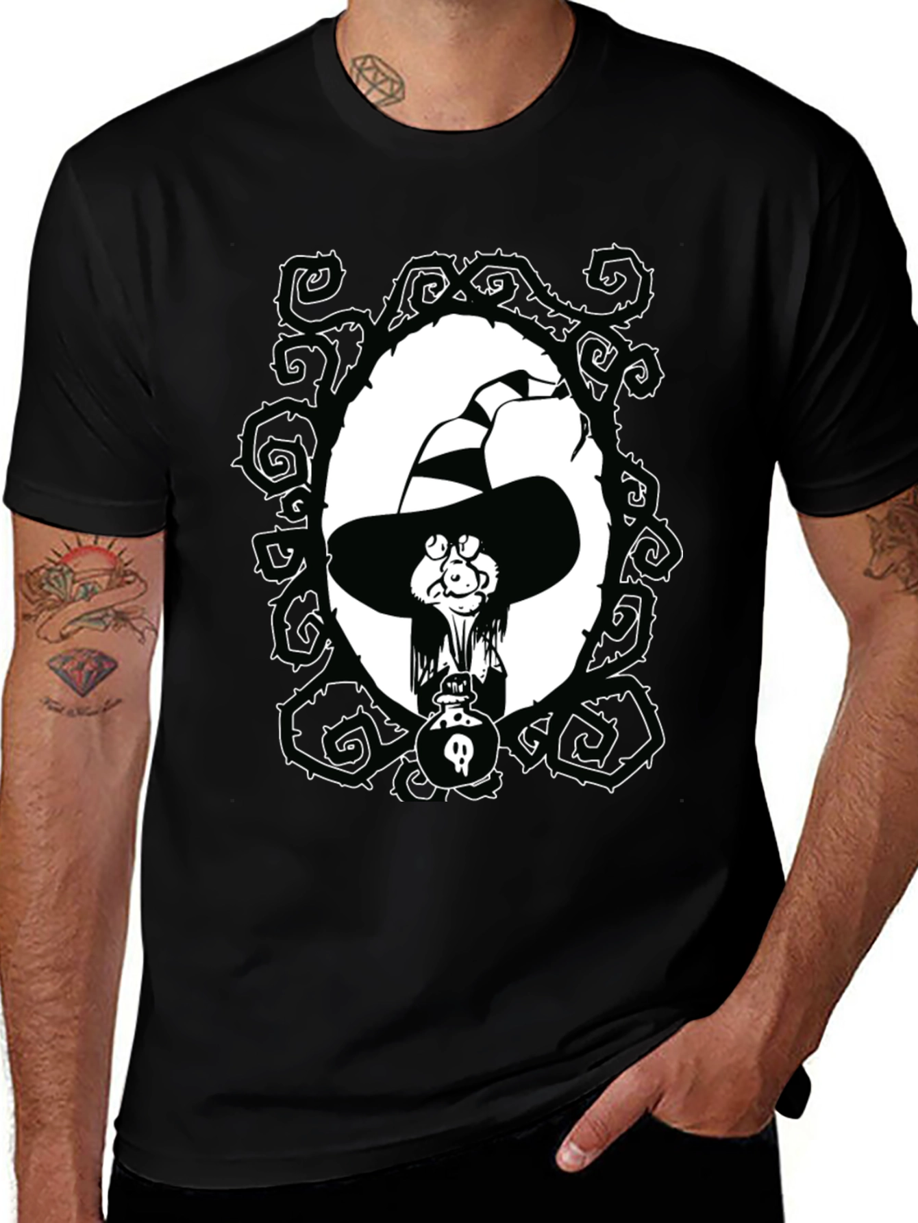 Whimsical Witch Graphic Tee - Unisex Black T-Shirt