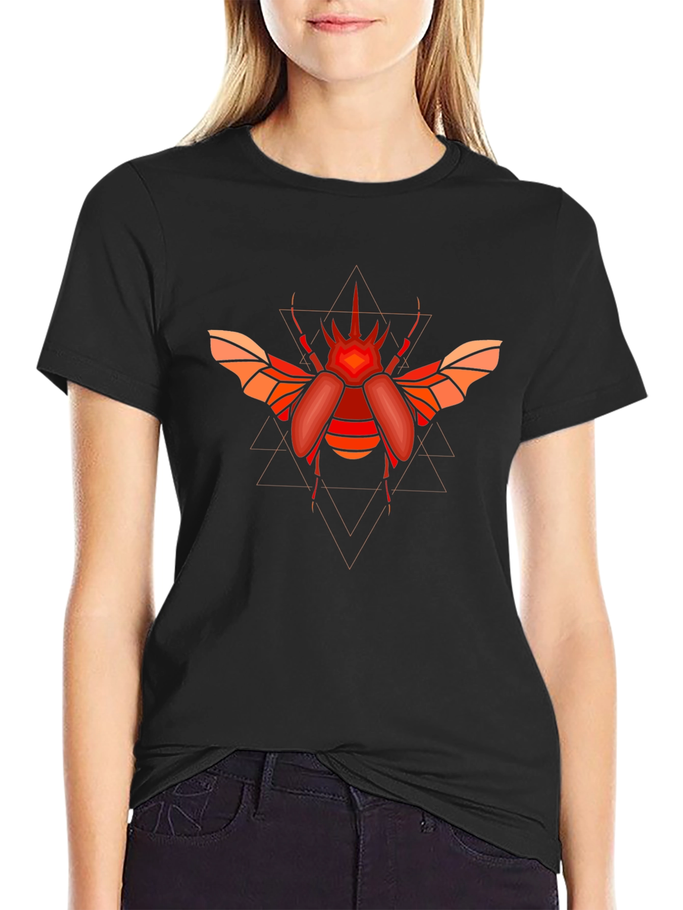 Geometric Beetle Graphic T-Shirt - Black