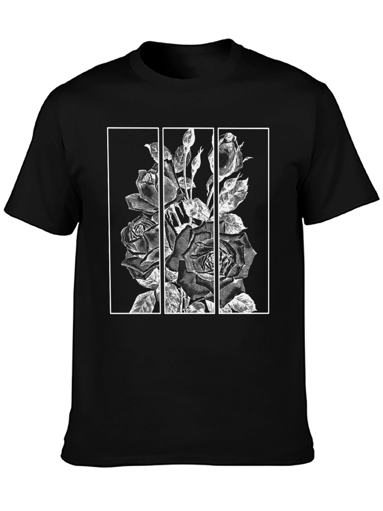 Floral Triptych Graphic Black T-Shirt