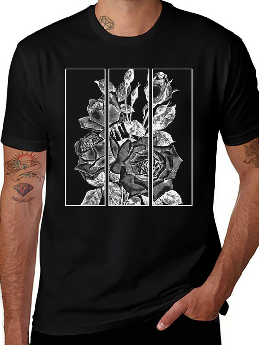 Floral Triptych Graphic Black T-Shirt