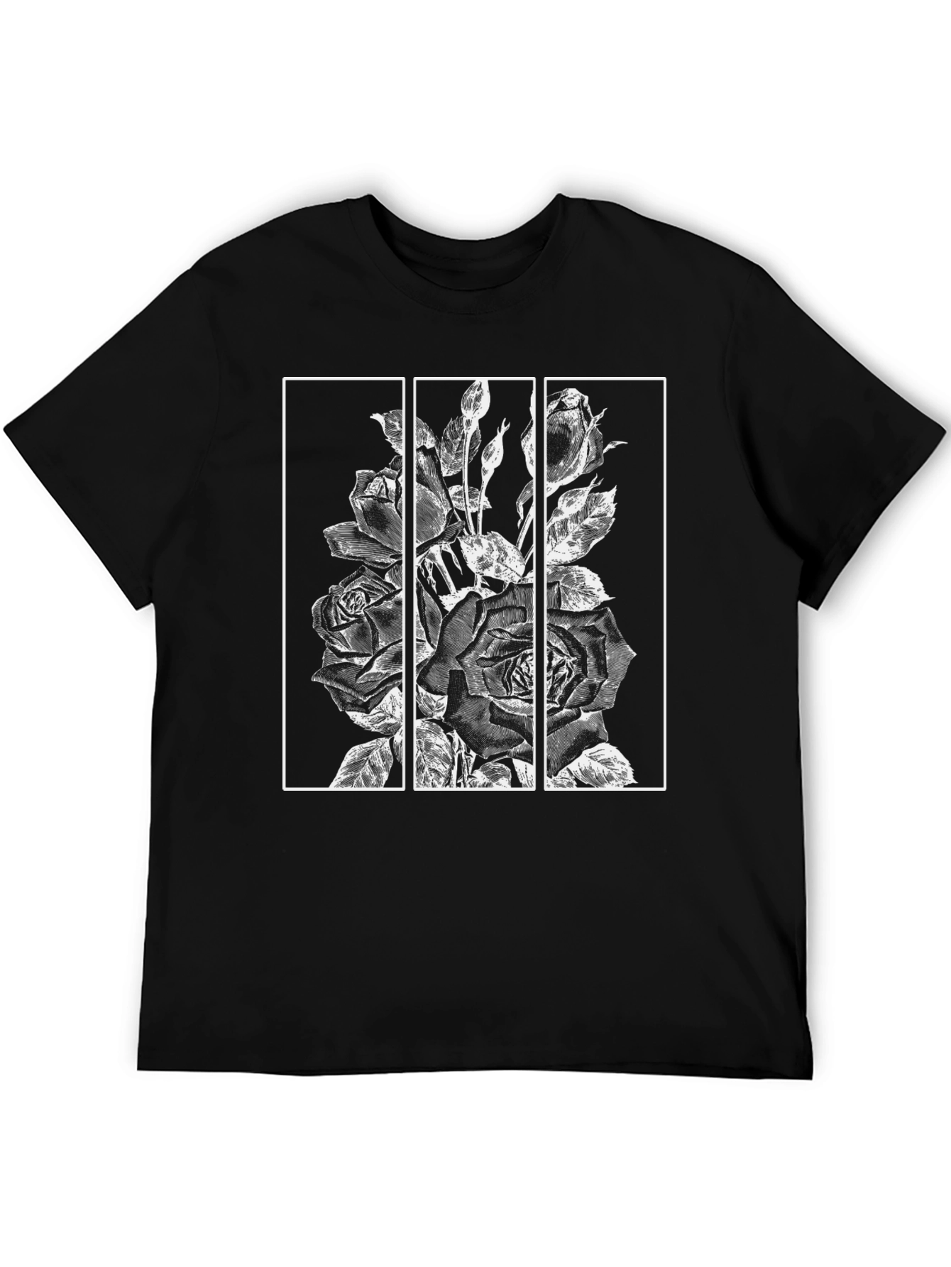 Floral Triptych Graphic Black T-Shirt