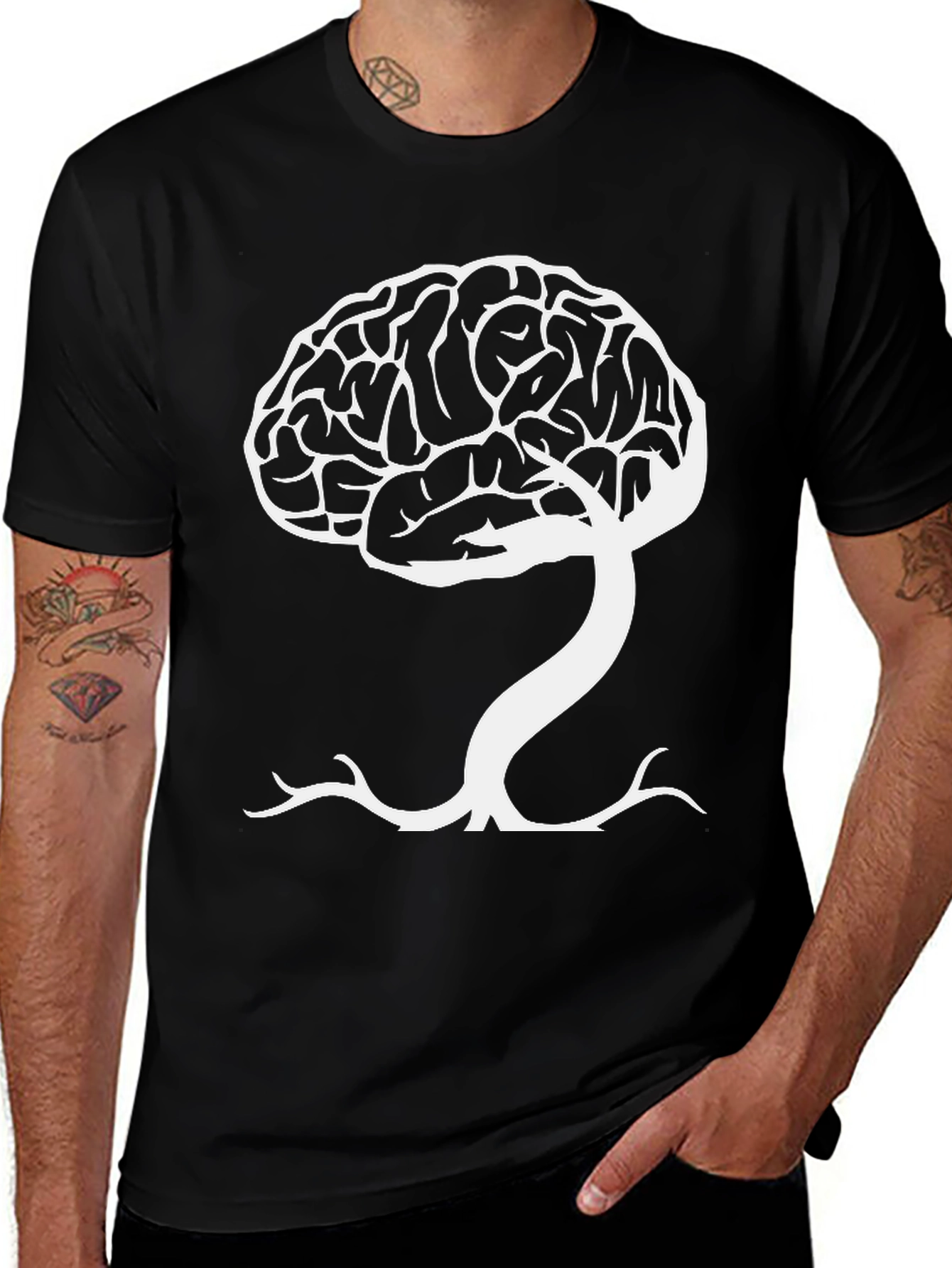 Brain Tree Graphic Tee - Black Cotton Blend T-Shirt