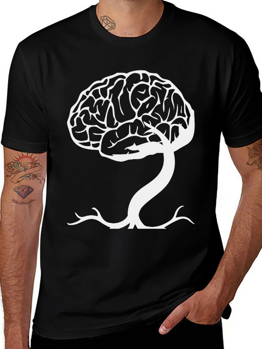 Brain Tree Graphic Tee - Black Cotton Blend T-Shirt