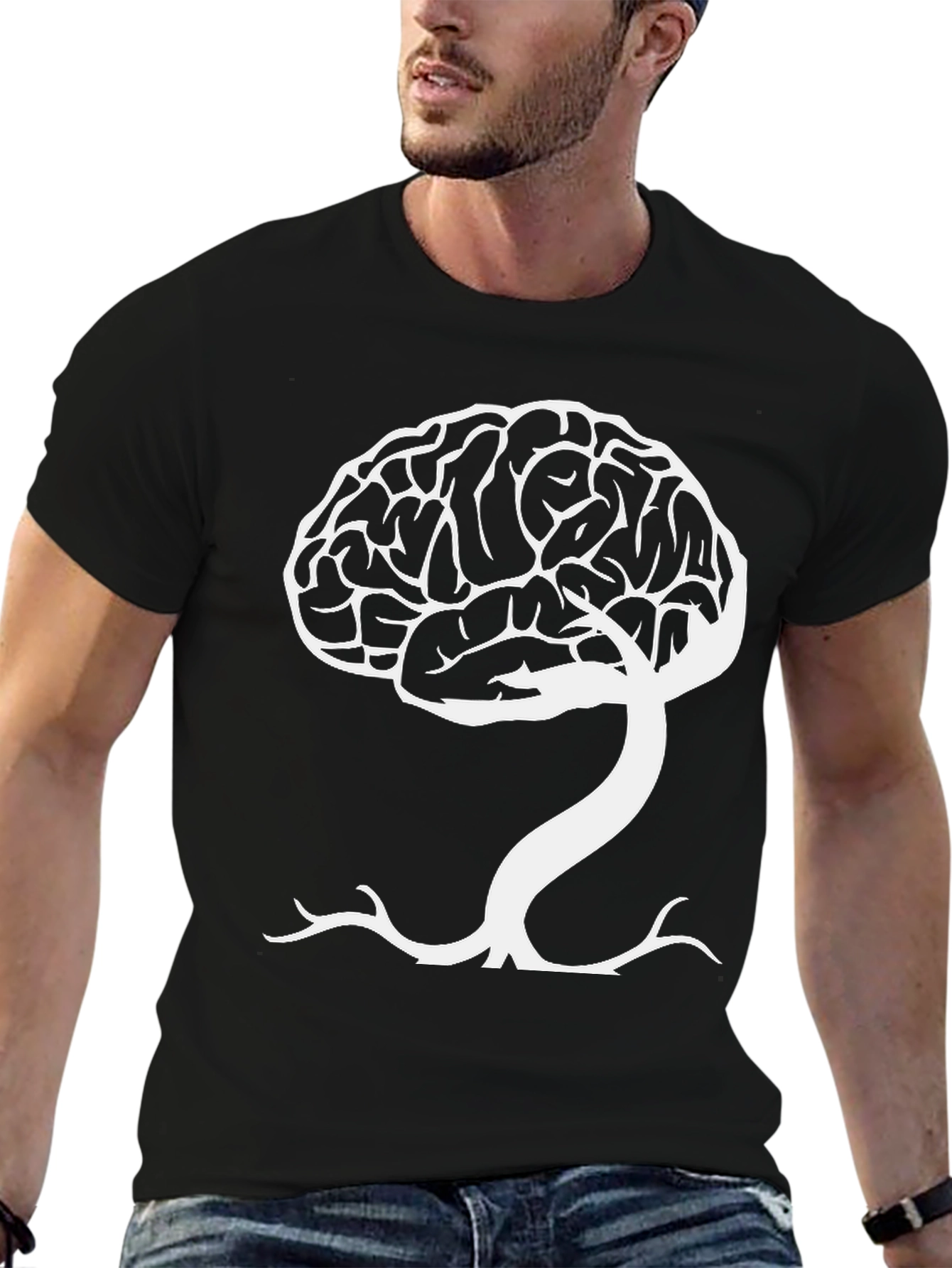 Brain Tree Graphic Tee - Black Cotton Blend T-Shirt