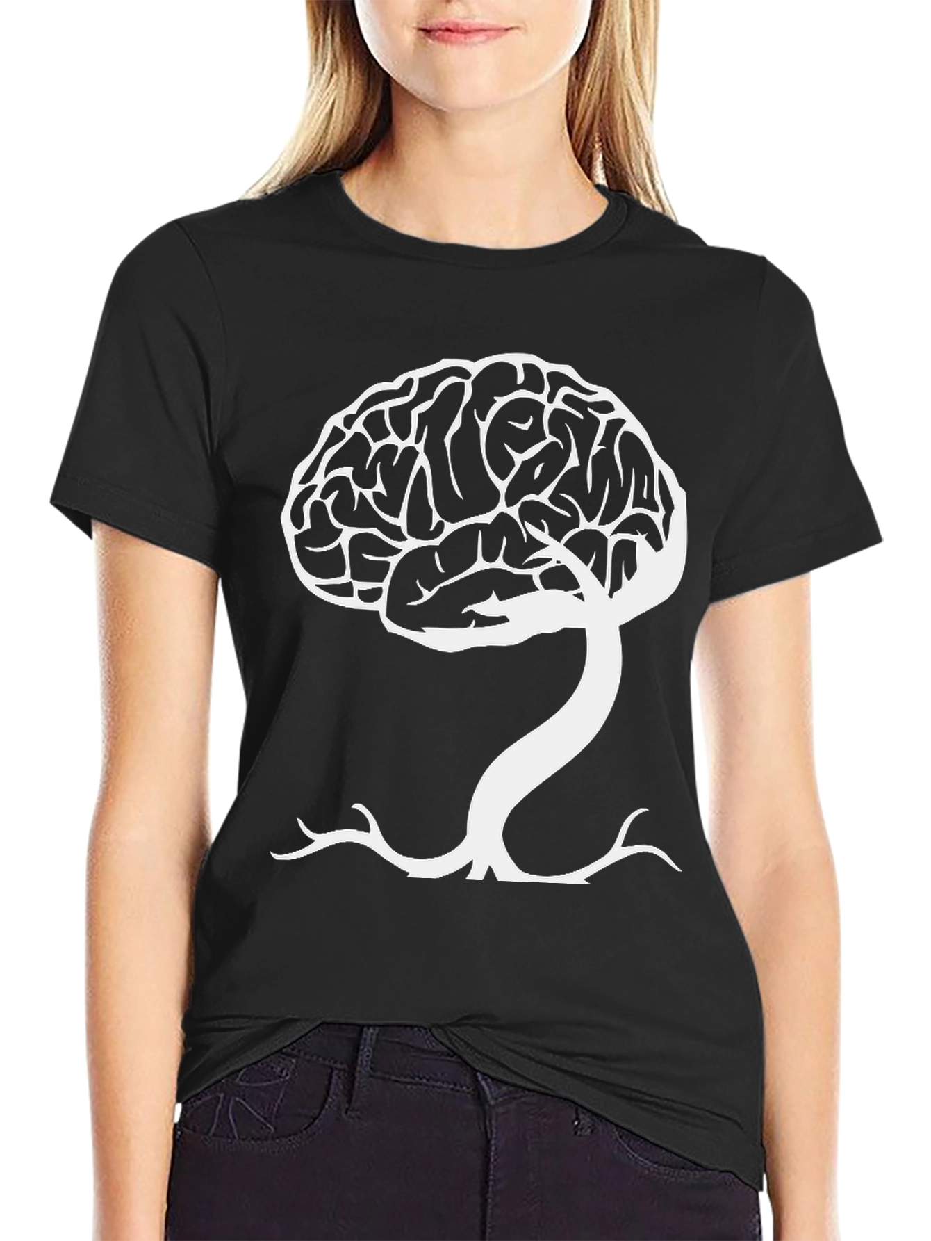 Brain Tree Graphic Tee - Black Cotton Blend T-Shirt