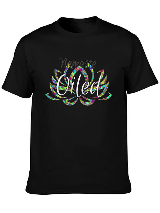 Namaste Oiled Black T-Shirt - Unique Colorful Design